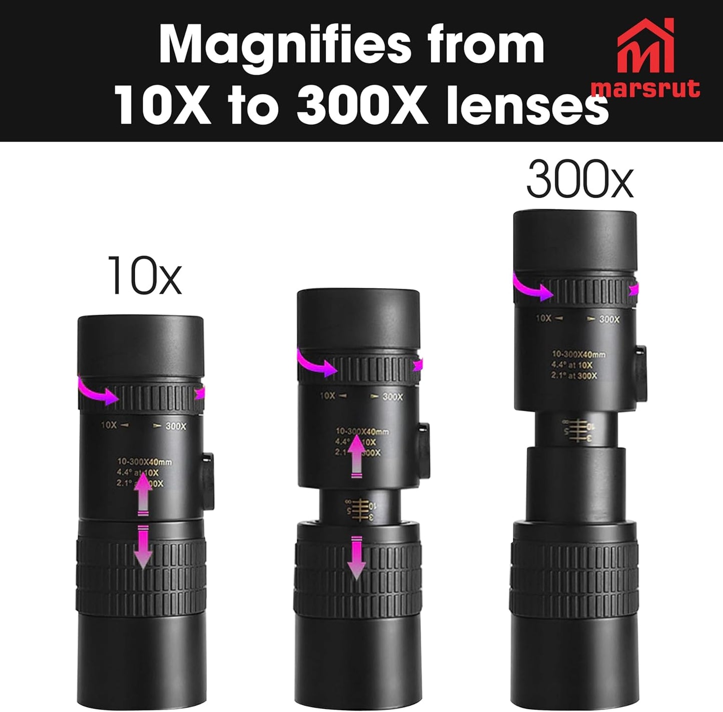 Marsrut 4K 10-300x40mm Zoom Lens for iPhone Android, Compact Monocular Telescope Mini for Stargazing Space Lover Night