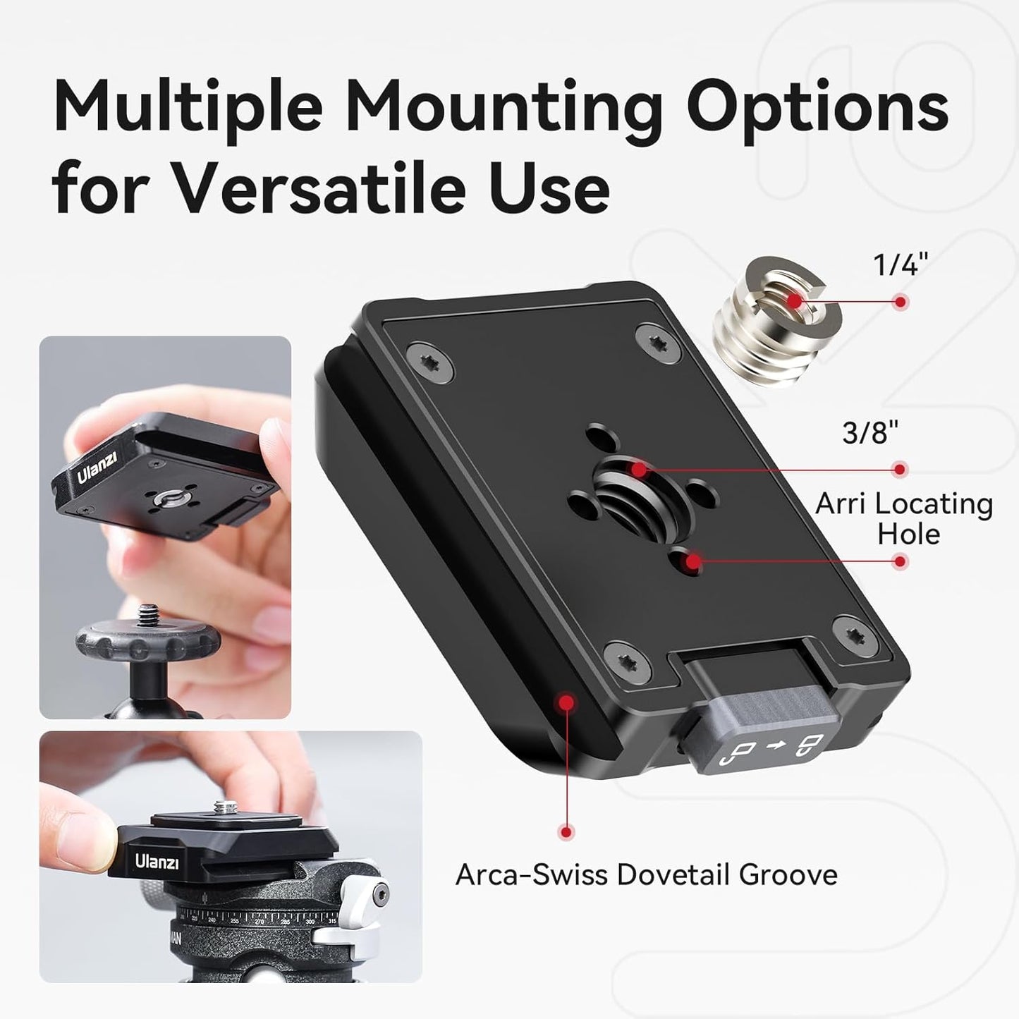 ULANZI UKA01 1/4''-3/8" 38mm 20kg Camera Quick Release Plate, Tripod Mount Adapter Camera Quick Release Kit w Screw