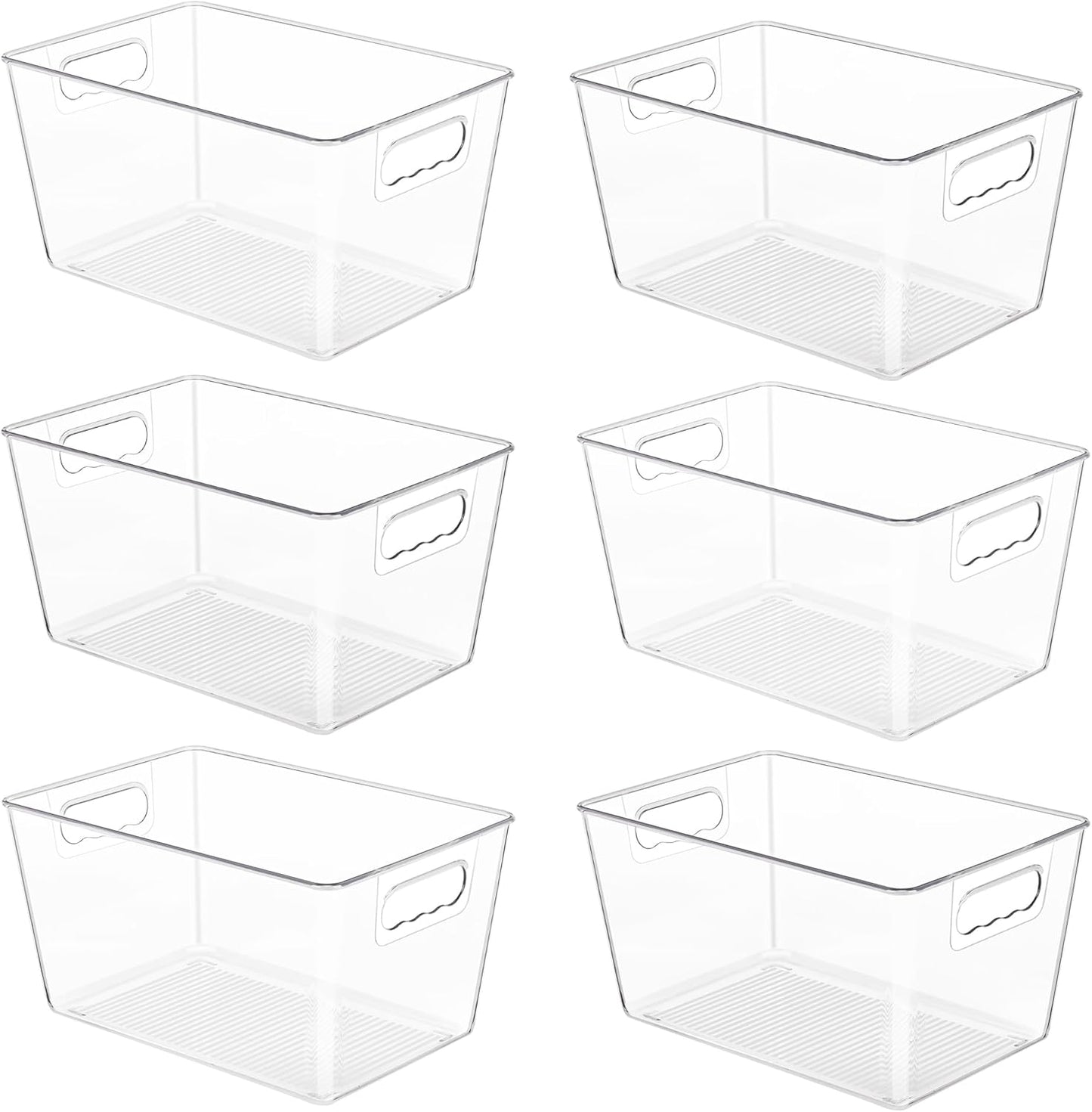 YIHONG Clear Pantry Organizer Bins - 6 Pack Plastic Containers with Handles for Kitchen & Bathroom Storage