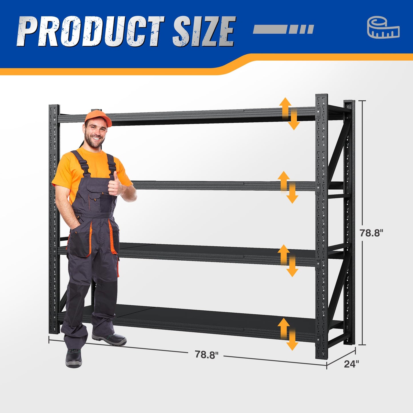BYNSOE 78.8" W Storage Shelves 7000lbs Garage Metal Shelving Heavy Duty Garage Shelves Adjustable Storage Shelves for Industrial, Factory, (78.8" W X 24" D X 78.8" H)