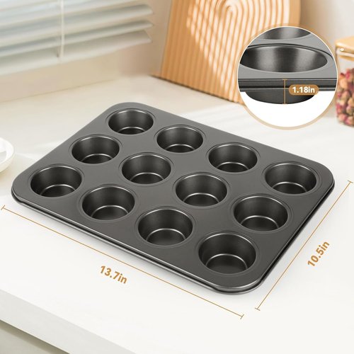 Artcochan Muffin Pan Set - 12-Cup Nonstick Carbon Steel with 100 Cupcake Liners | Perfect for Baking