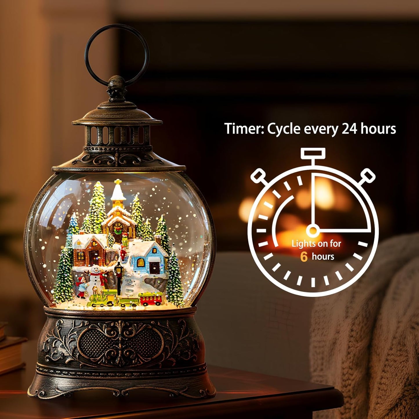 Regine Switzerland Christmas Snow Globe - Musical Snowy Train Lantern with 6-Hour Timer & USB/Battery Operated | Perfect Holiday Decoration Gift
