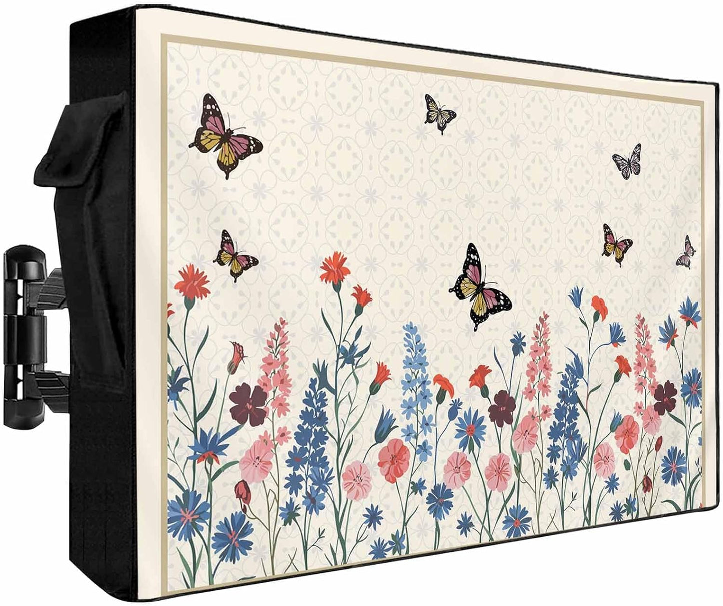 EZON-CH 40-43 inch Outdoor TV Cover Vintage Plants Weatherproof TV Screen Protector Spring Lavender Flowers Butterflies
