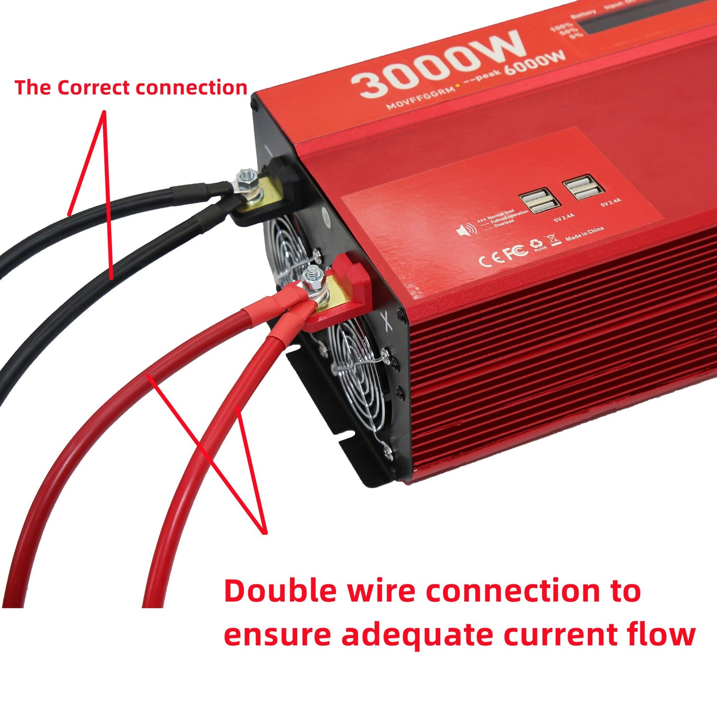 MOVFFGGRM 3000W 12V Power Inverter,Peak 6000W, Car/Truck/RV DC 12V to 110V 4AC Converter, 6X 2.4A USB Ports,with 18W Type-C Quick Charge Port,LCD Digital Display