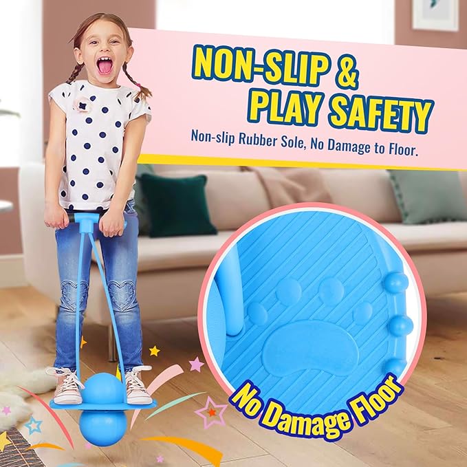 FAHKNS Pogo Ball for Kids - Sturdy Pogo Stick Alternative，Jumping Toy for Ages 4-12 with Handle，Safe Hopper Ball for Outdoor Play, Boys & Girls