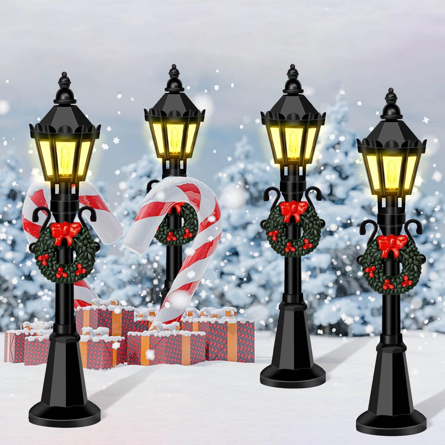 Skiennix Mini Street Light Models - 4 Pcs Dollhouse Lanterns for Christmas Village Decor | DIY Fairy Garden Accessories