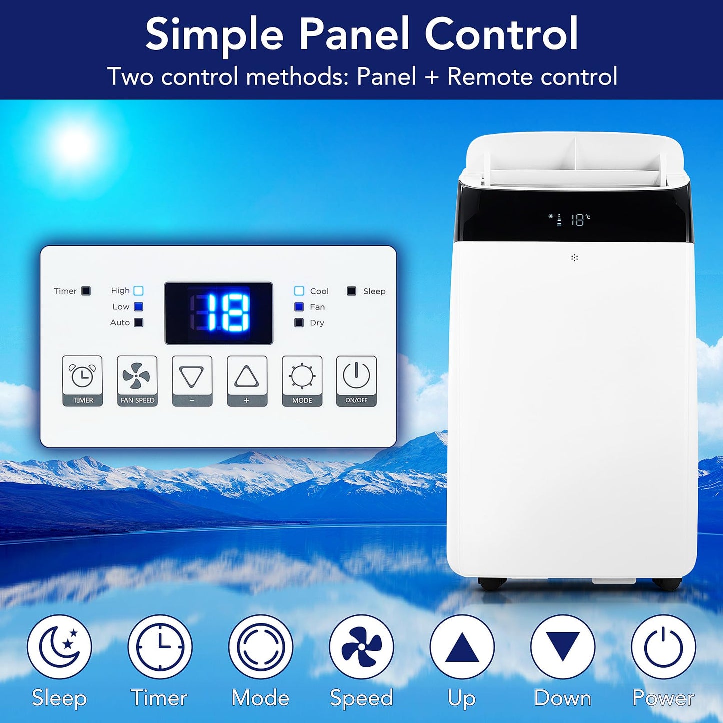 14000 BTU Portable Air Conditioners with Remote Control, 3-in-1 Free Standing Cooling AC Unit with Fan & Dehumidifier, Cools Room up to 750 sq.ft,Sleep Mode,3 Speed,Auto Swing,24H Timer