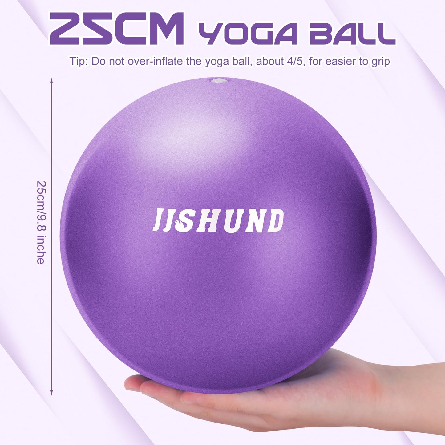 jjshund Pilates Ball, 9,8 Inch Small Exercise Mini Soft Workout Yoga Ball with Exercise Guide, for Home Gym Yoga, Pilates, Core Training, Workout, Balance, Stability