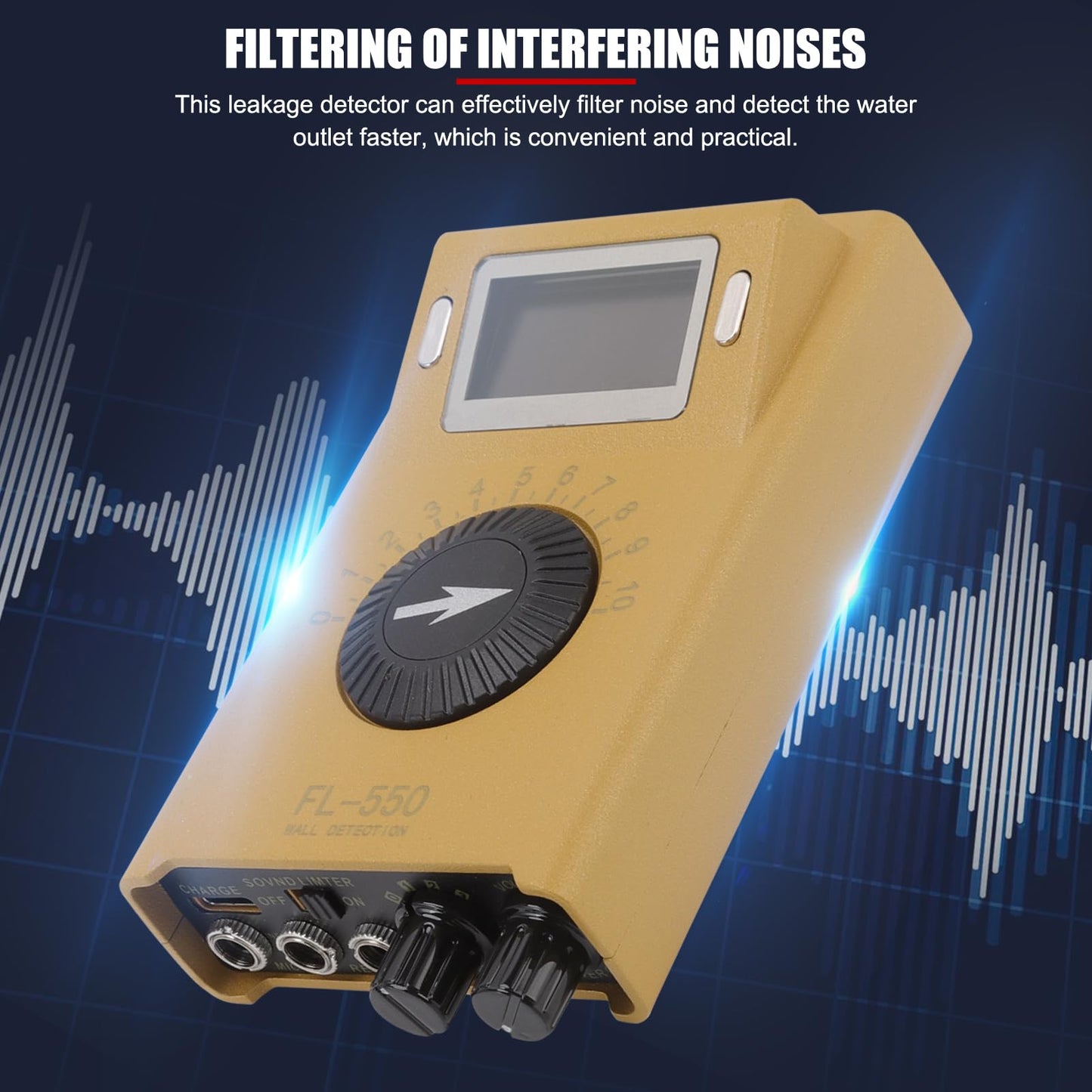 EVTSCAN Pipe Water Leak Detector FL 550 Double Sided Induction Adjustable Sensitivity Noise Filtering Spectrum Display for Underground Water Pipeline Leakage Detection (US Plug)