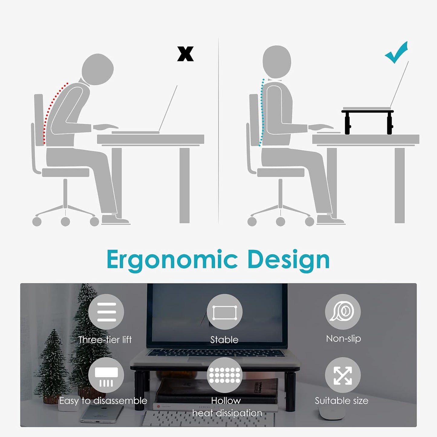 3 LOTEYIKE Monitor Riser Desktop Stand, Flat Screen TV Monitor Stand Riser, Sturdy Metal Laptop Computer Monitor Stand