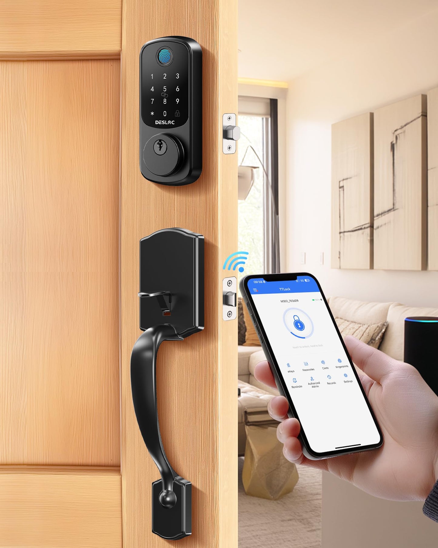 DESLOC B200 Keyless Entry Door Lock with Handle Set, Smart Locks for Front Door, Deadbolt Smart Lock, Front Door Locks Set, Electronic keypad Deadbolt with Handle, 12 Months Battery, IP54