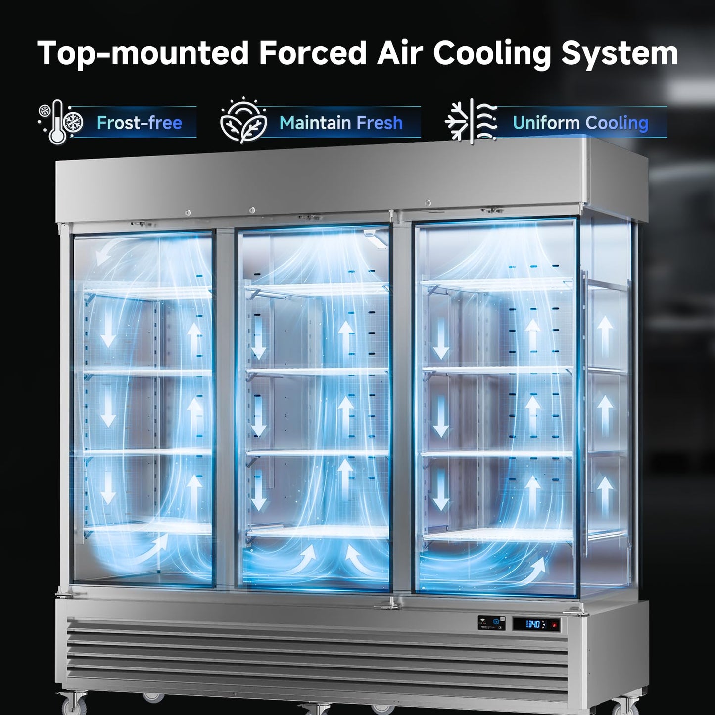 VEECOOL 72 cu.ft Commercial Refrigerator WiFi-Enabled, 82" Two Section Full Door Stainless Steel Reach in Refrigerator, LED Lighting, App and Digital Control, R290 Refrigerant, ETL&ETL Sanitation