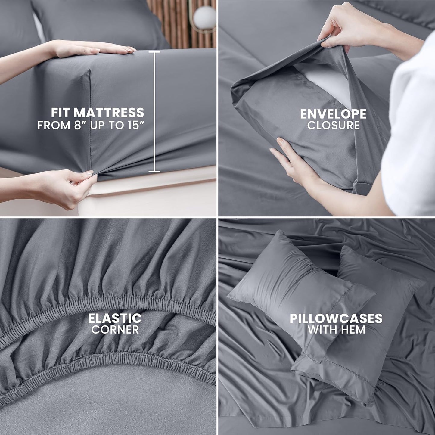 Utopia Bedding Full Bed Sheets Set - Soft Brushed Microfiber | Fade Resistant & Easy Care - Grey