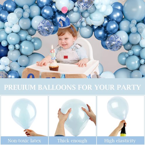 Blue Balloon Arch Kit, 168 Pcs Navy Blue Balloon Garland, 18 12 10 Inch Confetti Latex Metallic Chrome Balloons for Birthday Party Baby Shower Ocean Anniversary Decorations