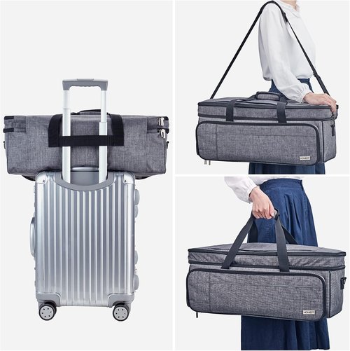 HOMEST Double Layer Carrying Case - Mat Pocket for Cricut Maker 4 & Explore 4 | Multi Front Pockets, Grey
