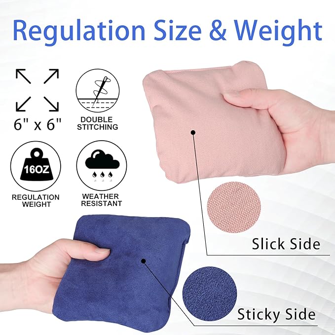 EunHo Dual Sided Cornhole Bags Regulation Set of 8 Professional Cornhole Bean Bags Slick and Stick for Tossing Game-All Weather
