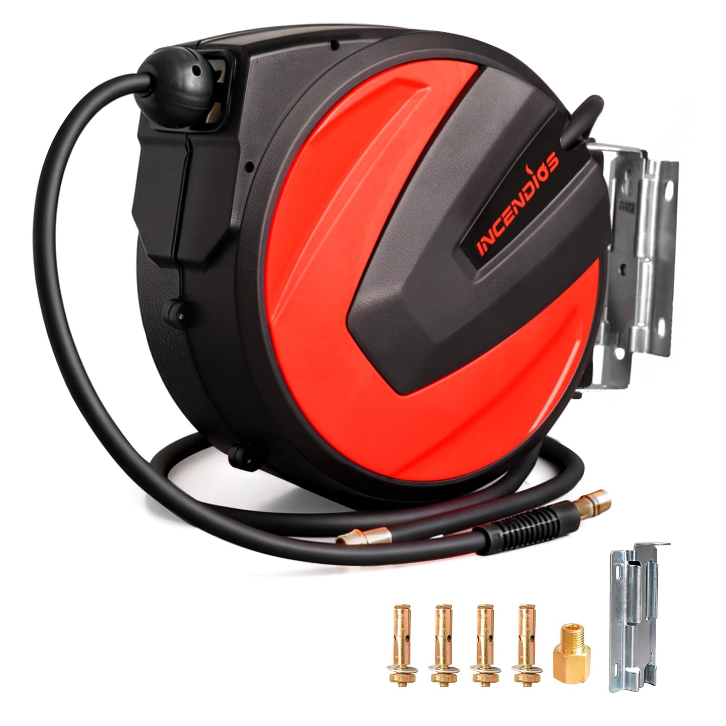 Retractable Air Hose Reel - 3/8" x 100 FT Hybrid Polymer Air Compressor Hose Reel, Max 300 PSI Heavy Duty with 6.56 FT Lead-in, 180° Swivel Mount for Garage, Workshop and Automotive Shop