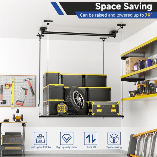 GADFISH Garage Ceiling Lift Storage Rack - Space-Saving Overhead Solution | 4x4 Ft, 350LBS Capacity, 85" Height
