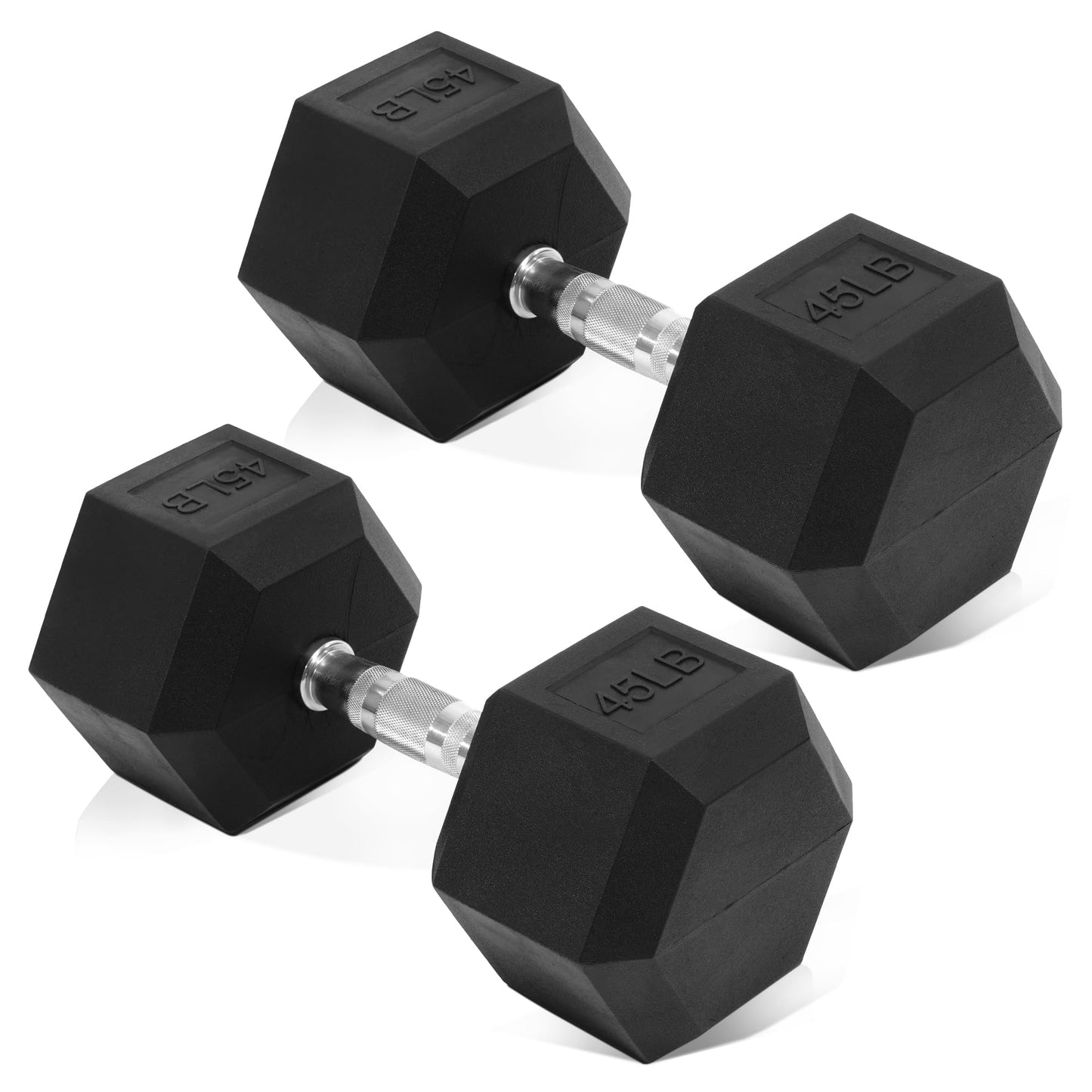 Fitvids Hex Dumbbells Rubber Coated Hand Weights for Exercises and Fitness â€“ 45 LB Pair â€“ Black
