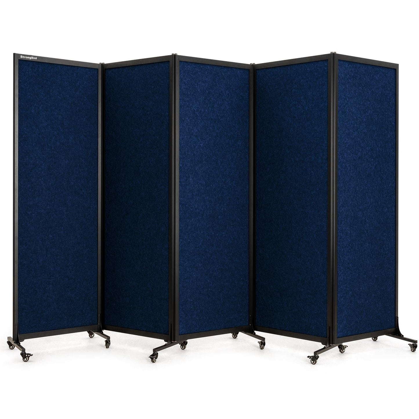 Upgrade Version Room Partition and Divider, Freestanding Rolling Dividers with Wheels,Office Privacy Screen Divider Wall,Classroom Felt Dividers,10'6"L* 6'7"H,5 Panel,Blue