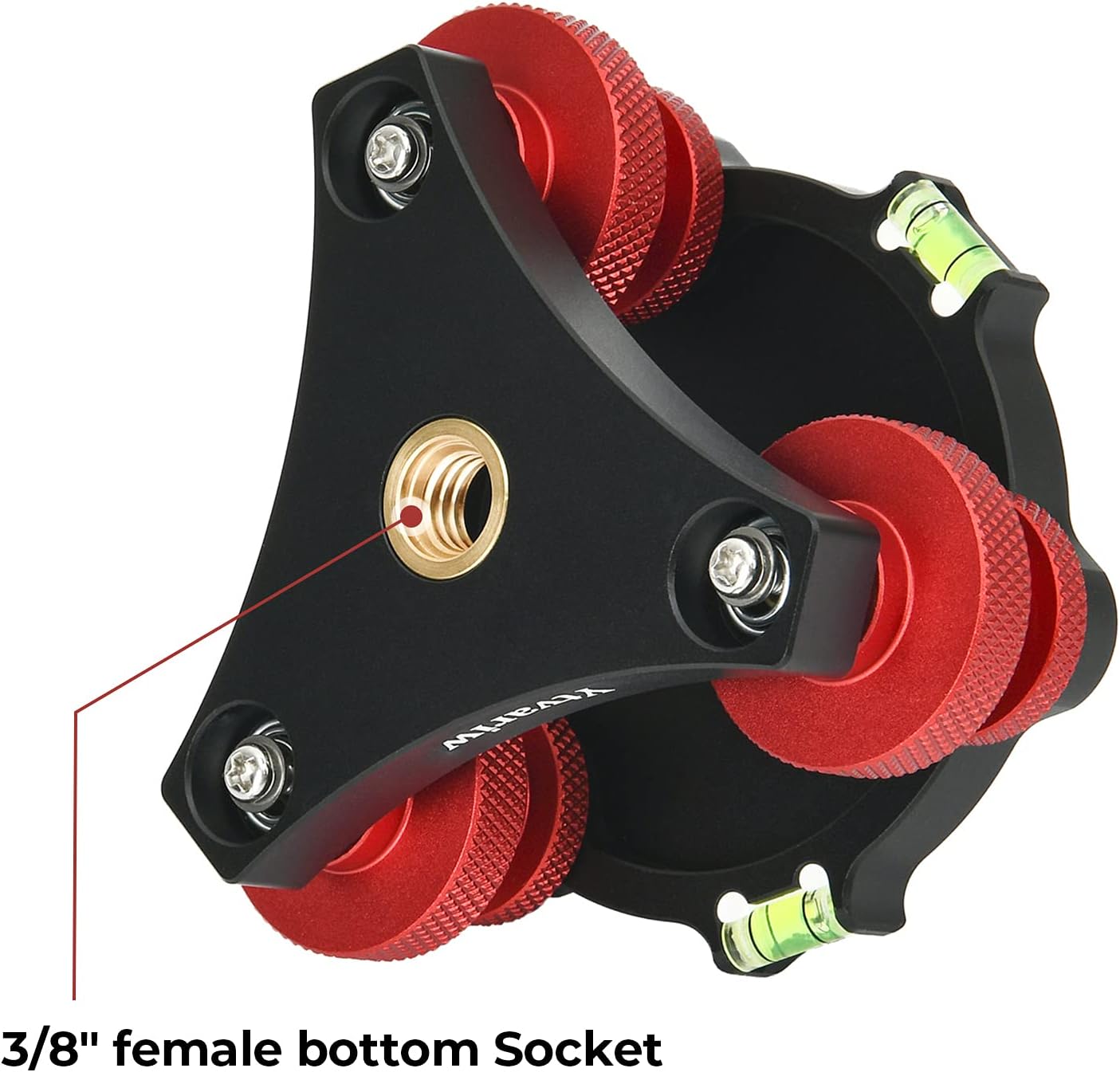 Ytvariw 3/8 inch 3 +/-5 Camera Photography Tripod Leveler Tri-Wheel Leveling Base,Aluminum Alloy Bubble Level