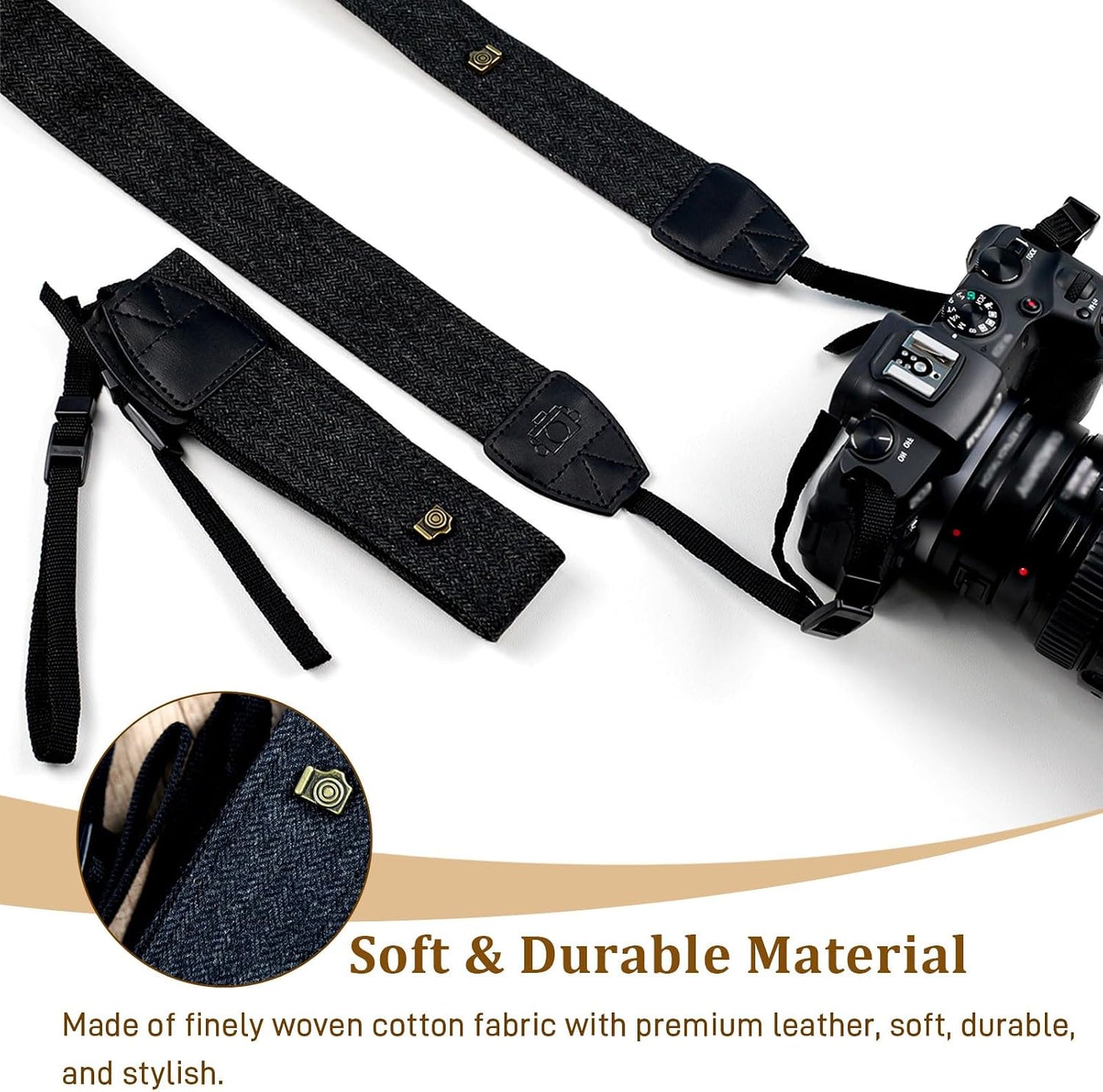 Brvlsoc Black Canvas Camera Neck & Shoulder Strap with Quick Release Buckles Adjustable Cotton Webbing for DSLR and SLR