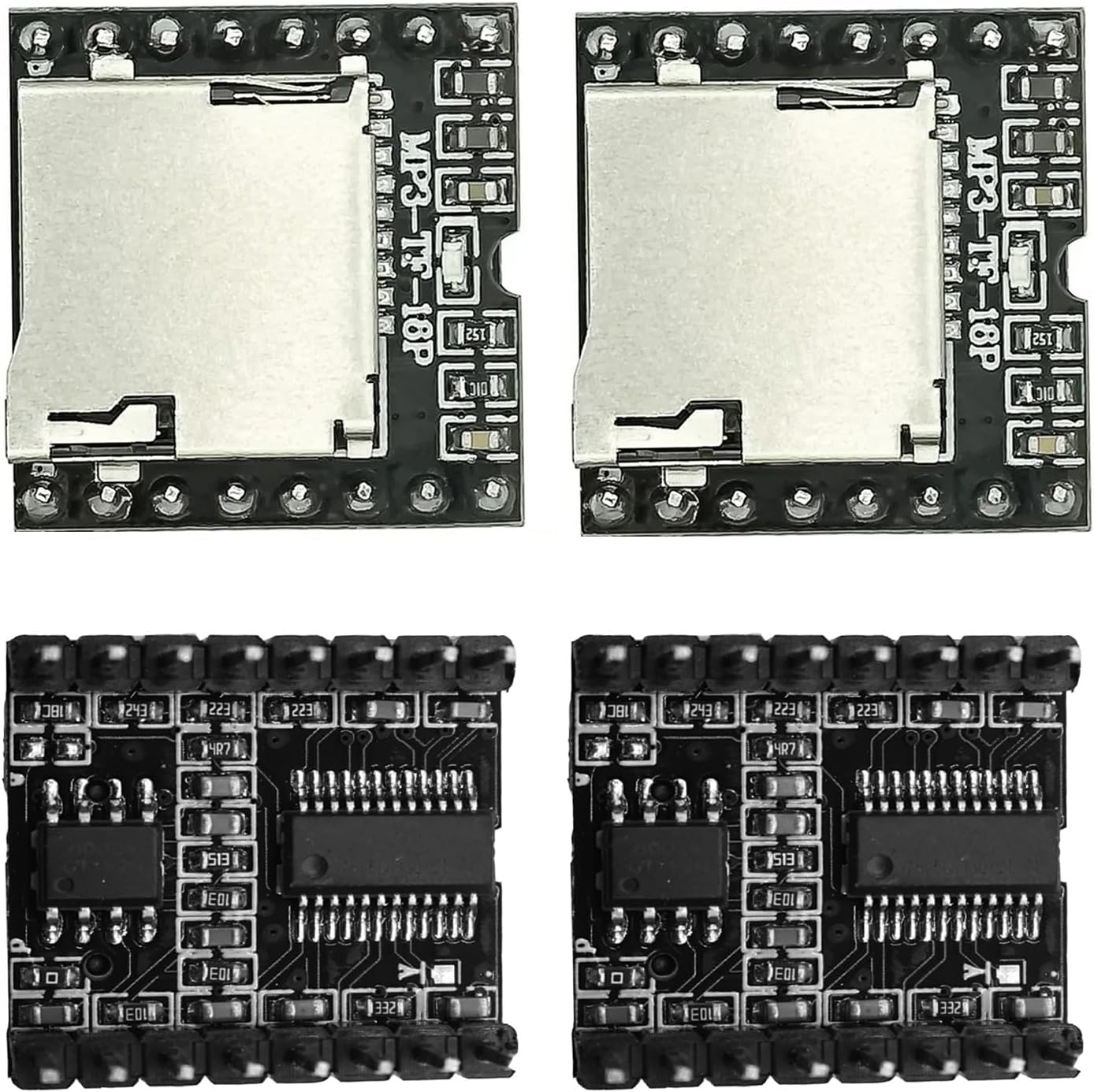 FBHDZVV 4Pcs MP3 16P MP3 Mini Player Module TF Card U Disk Mini DF Player Audio Voice Module IO/Serial Port/AD Board