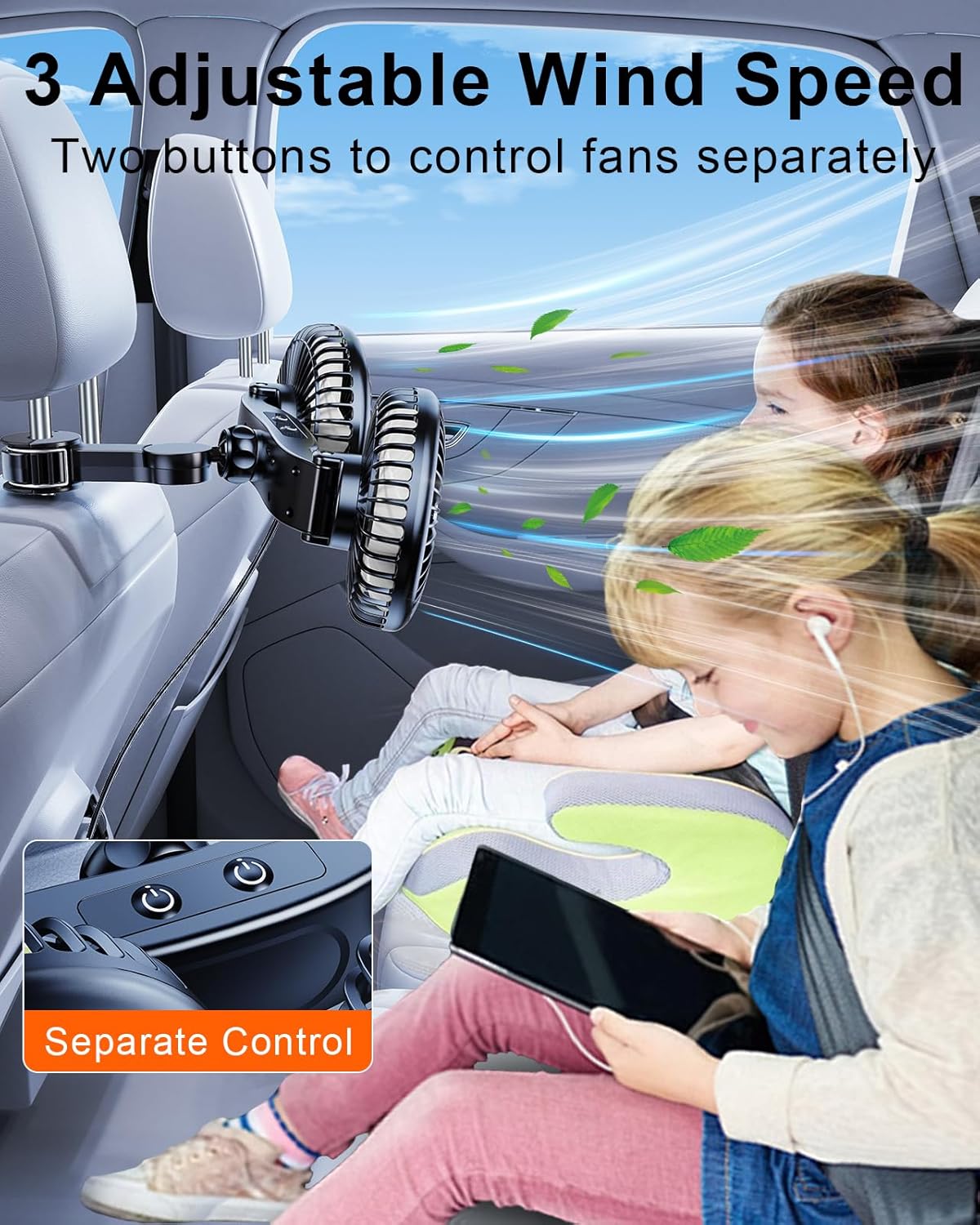 360 3 Car Fan for Back Seat [Comes with Car Charger] Degree Rotatable USB Car Seat Fan for Baby Rear Facing - Speeds