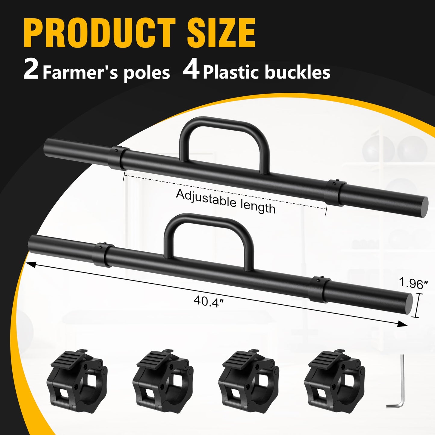 EVERYMATE Farmers Walk Handles, Barbell Style Grip Farmers Carry, Grip Strength Weight Training, Fits 2 Inch Weight Plate, Farmers Walk Bar Strength Training Workout Equipment (Pairs)