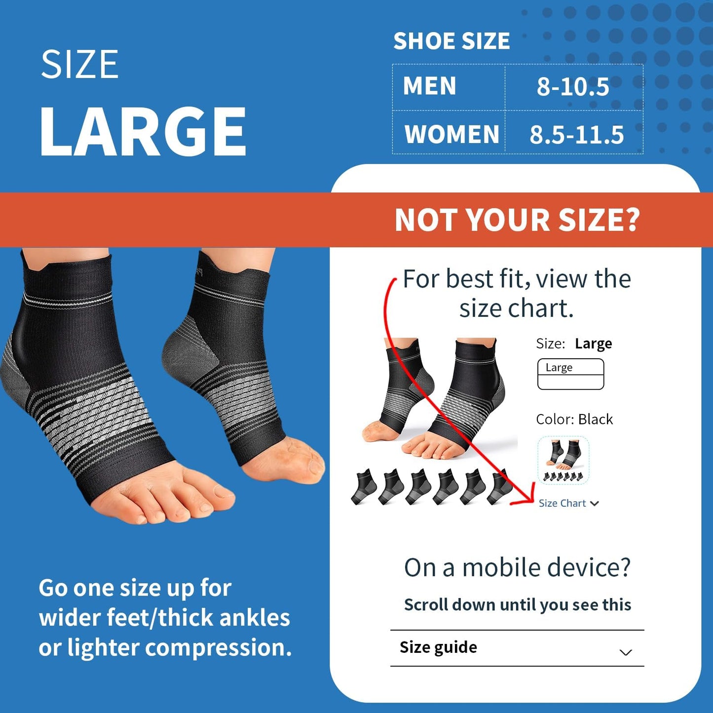 6 Pairs Plantar Fasciitis Socks for Men & Women, Ankle Brace Compression Socks with Arch Support for Achilles Tendonitis, Heel Pain, Swelling & Arthritis Relief, Black, Large