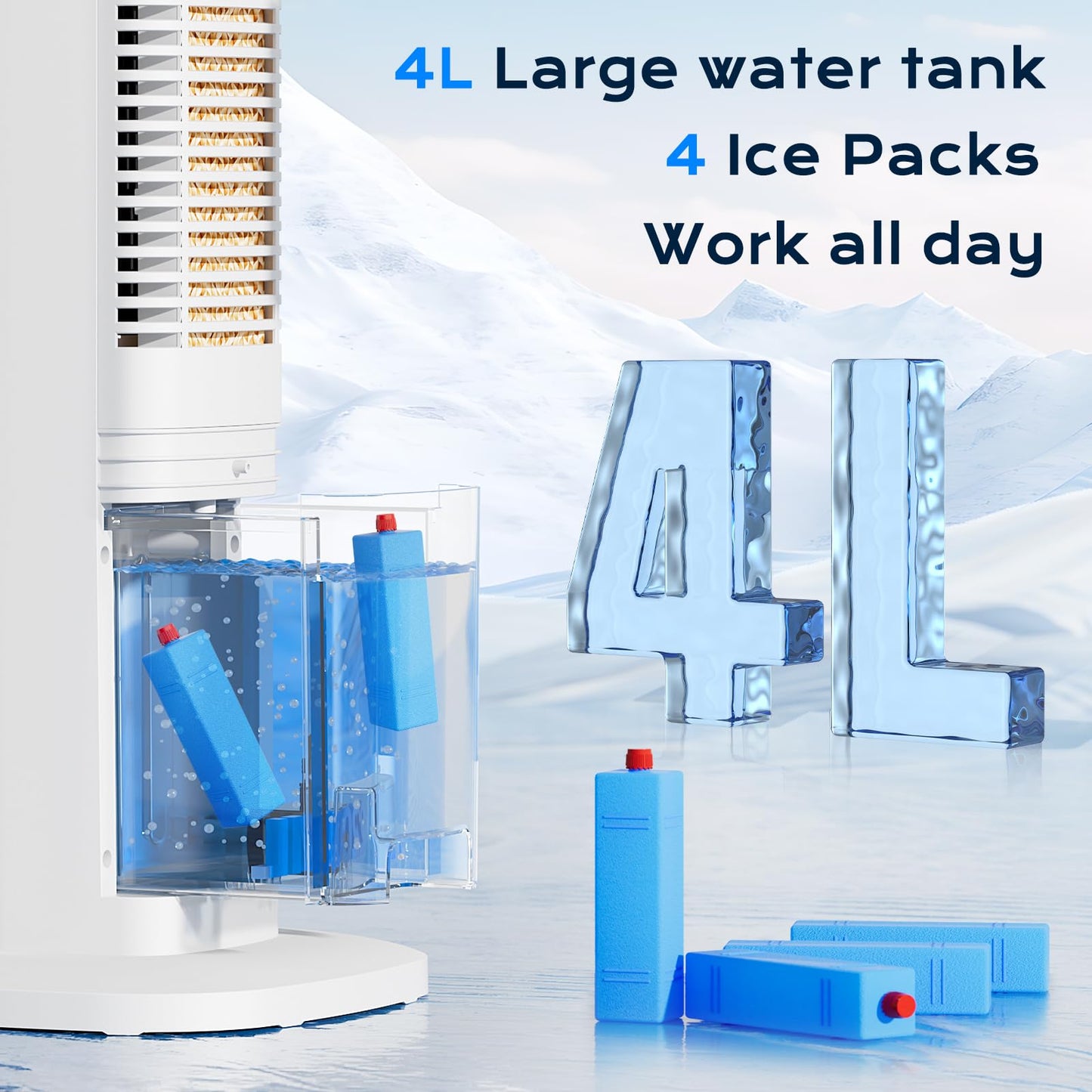 Evaporative Air Cooler, 3-in-1 Portable Air Conditioners for Room, 4 Modes 3 Speeds, Fast Cooling Portable AC Unit/24H Timer, Remote Oscillating Tower Fan, Quiet Swamp Cooler for Bedroom Office