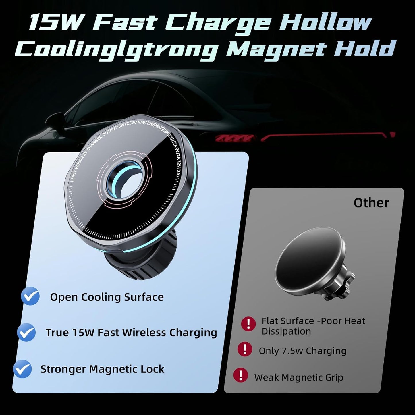 Crienten 15W 360 16 15 14 13 12 for MagSafe Car Mount Charger, Magnetic Wireless Car Charger & Magnetic car Phone