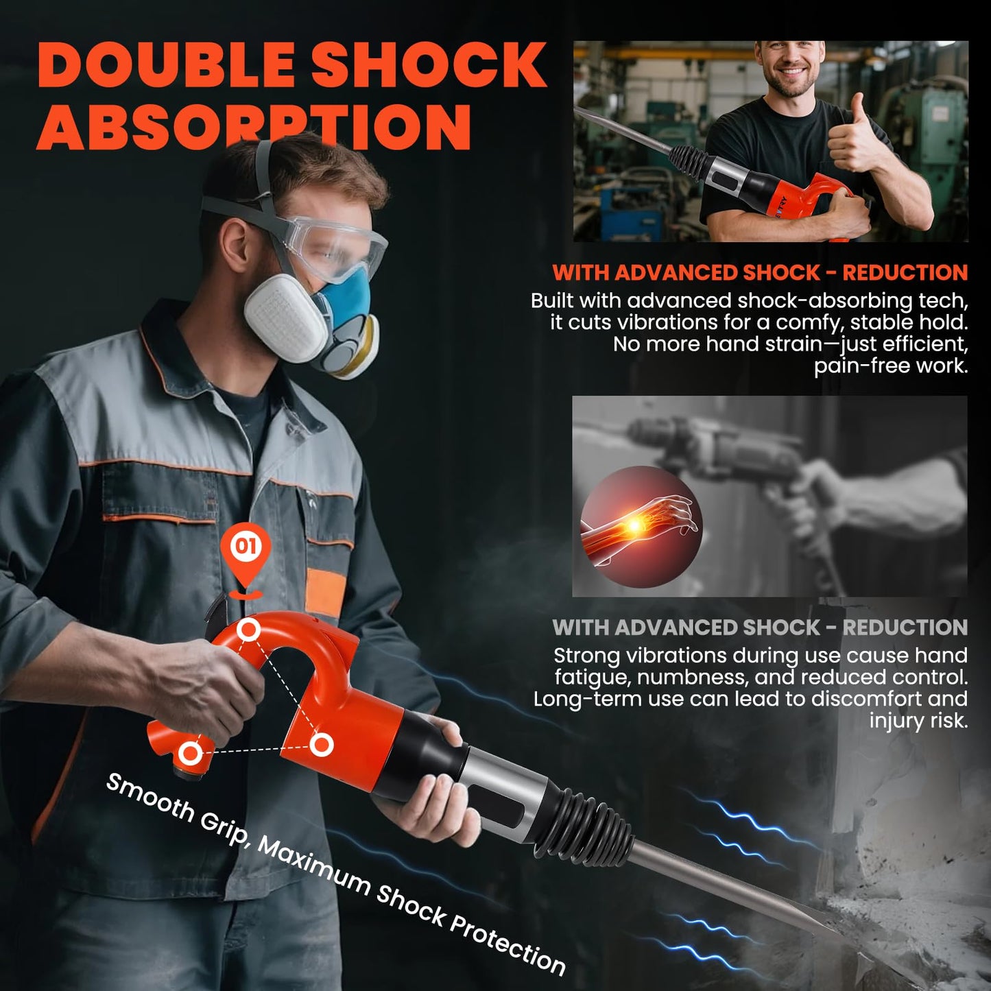 NEWTRY Pneumatic Hammer Shovel 21L/S Air Chisel Powerful Air Chipping Hammer Concrete Breaker Open Air Shovel for Soldering Point Grinding and Hardware Derusting With Case