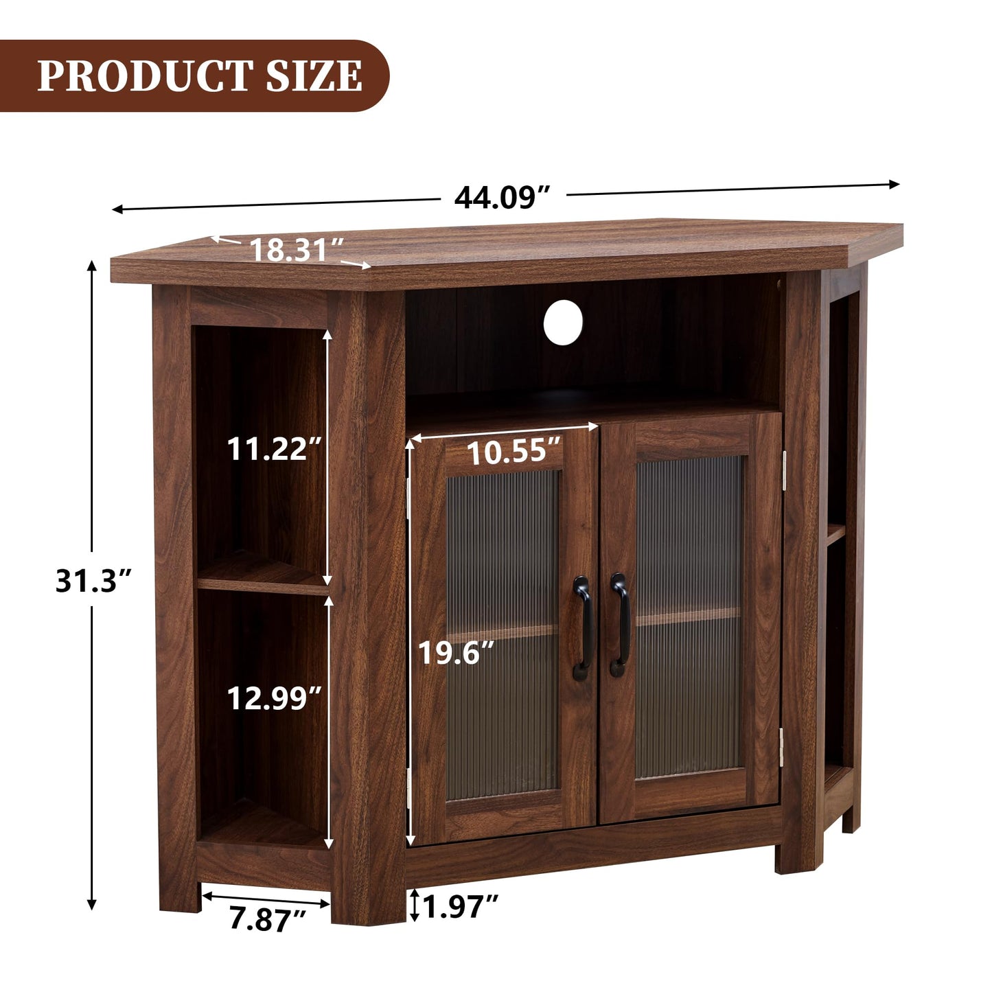 weselon Corner TV Stand for TVs up to 48 Inch, Media Entertainment Center with Storage Shelves and 2 Doors, Console Table Buffet Cabinet for Living Room Bedroom (Walnut)