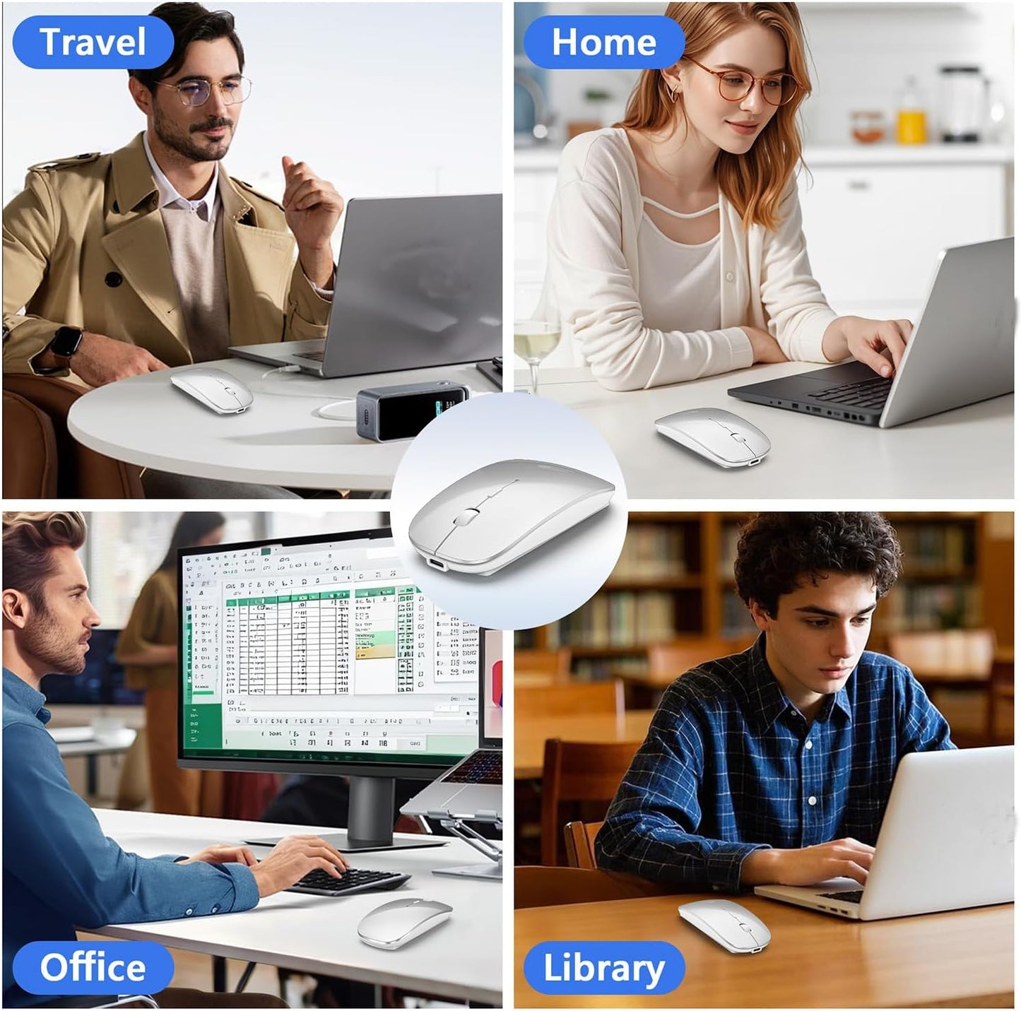 FYBC 2.4G 2 5.2/3.0 2.4G Bluetooth Wireless Laptop Mouse for MacBook Air iPad Mac, Rechargeable Computer Mouse
