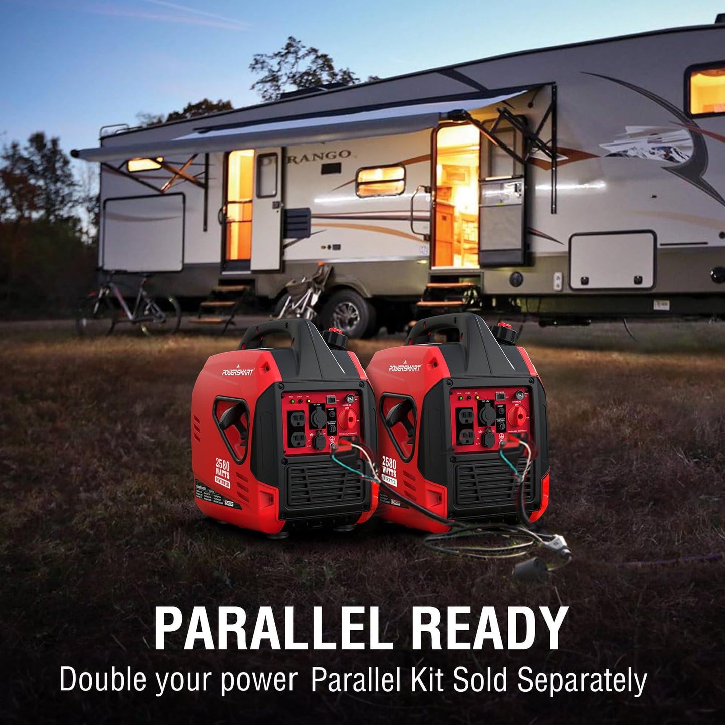 PowerSmart 2580W Portable Inverter Generator, Super Quiet Gas Powered Engine, 79cc 4-Stroke OHV, 120V AC & 12V DC Output, EPA Compliant for Outdoor Camping, Tailgating and Home Backup