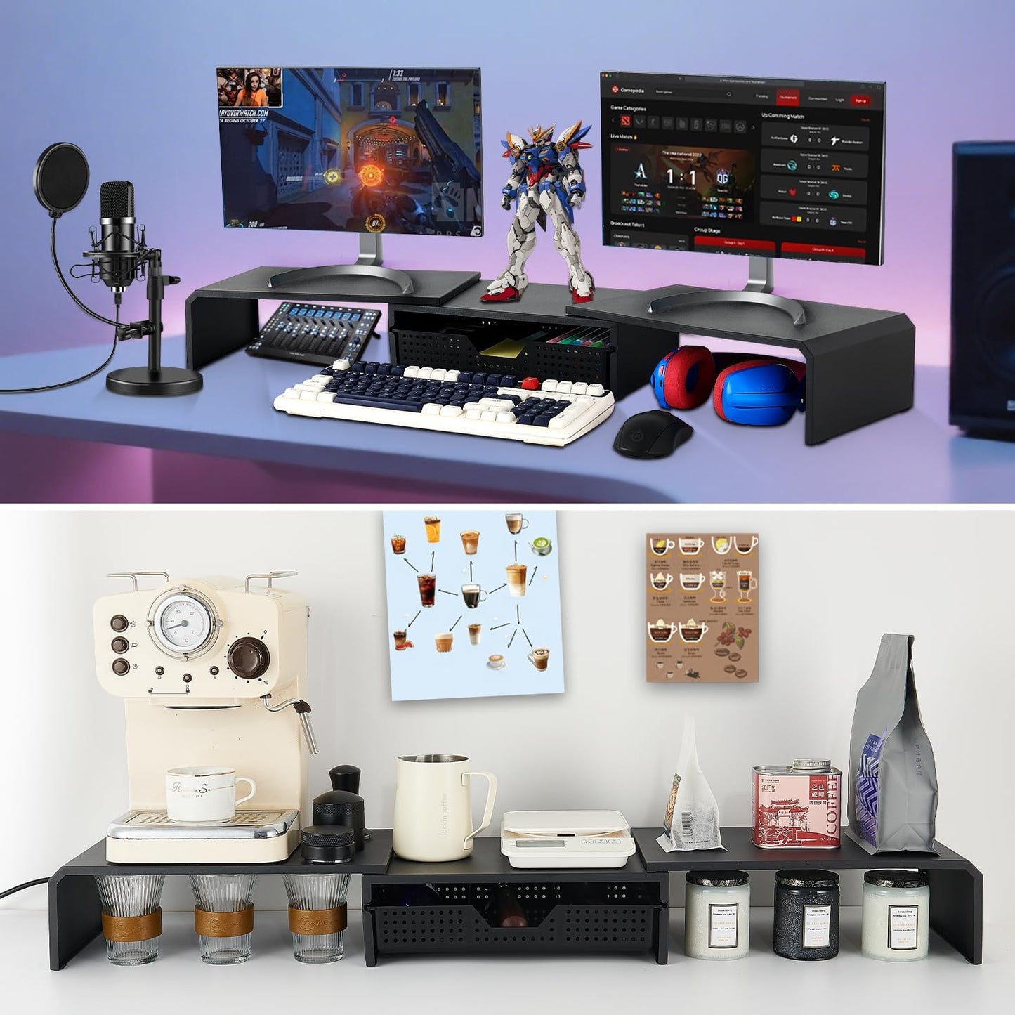 LEKETREE Dual Monitor Stand Riser with Drawer, Computer Stand for Desk, Workspace Desktop Stand, Desk Organizer