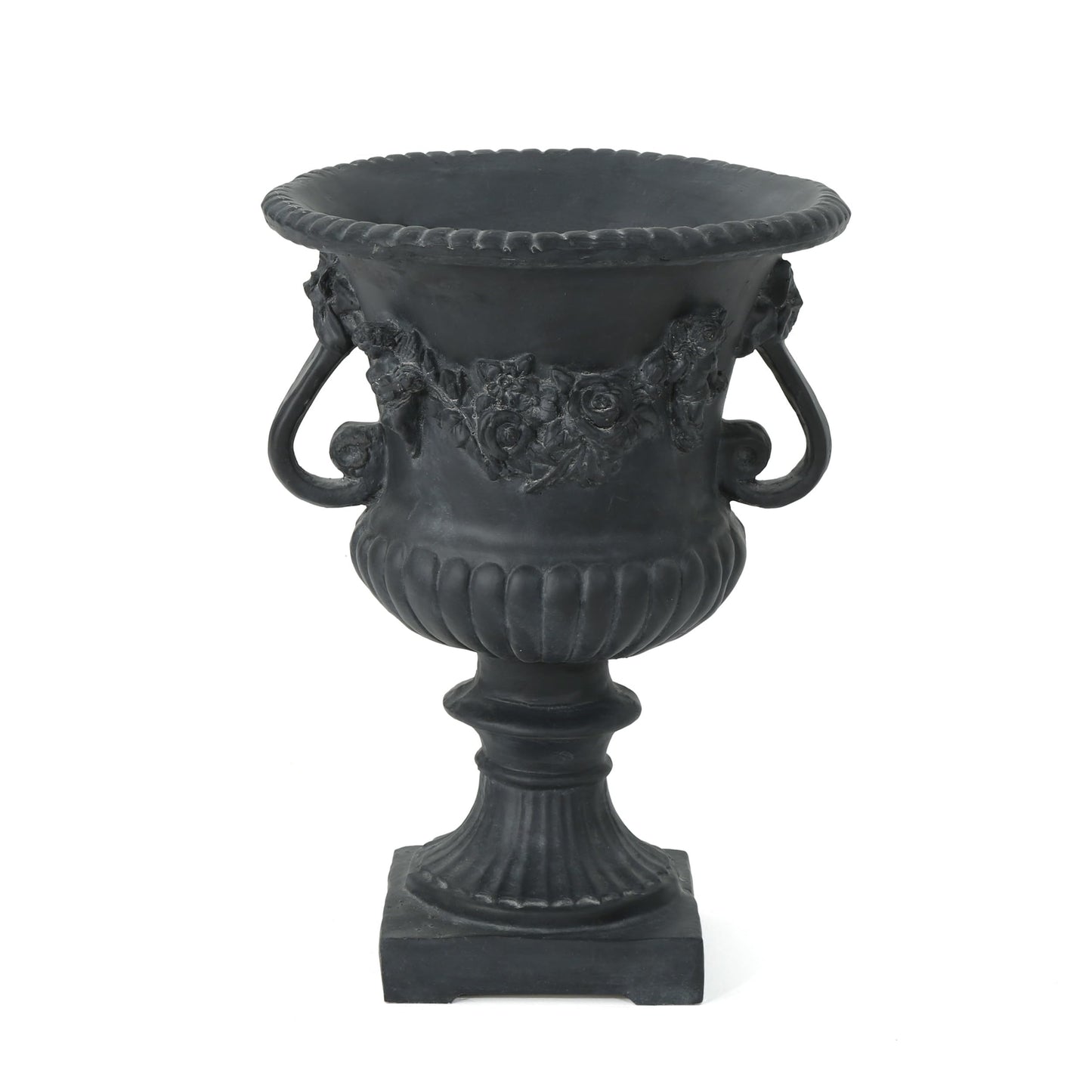 Gubaiao Antique Black Magnesium Oxide Urn Planter, Elegant Decorative Outdoor Garden Patio or Indoor Vase, Ready to Use, 17.3L x 17.3W x 24H Inches