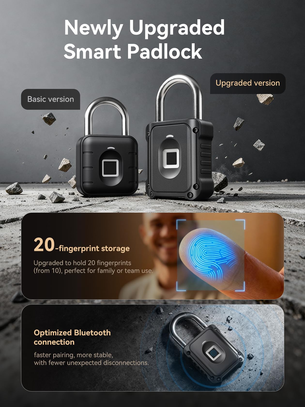 NexusLab Fingerprint Padlock, Smart Biometric Locker Lock with Bluetooth TUYA App Control, IP67 Waterproof Gym Lock, Keyless Combination Lock Alternative for School Locker, Sports & Outdoor Gates