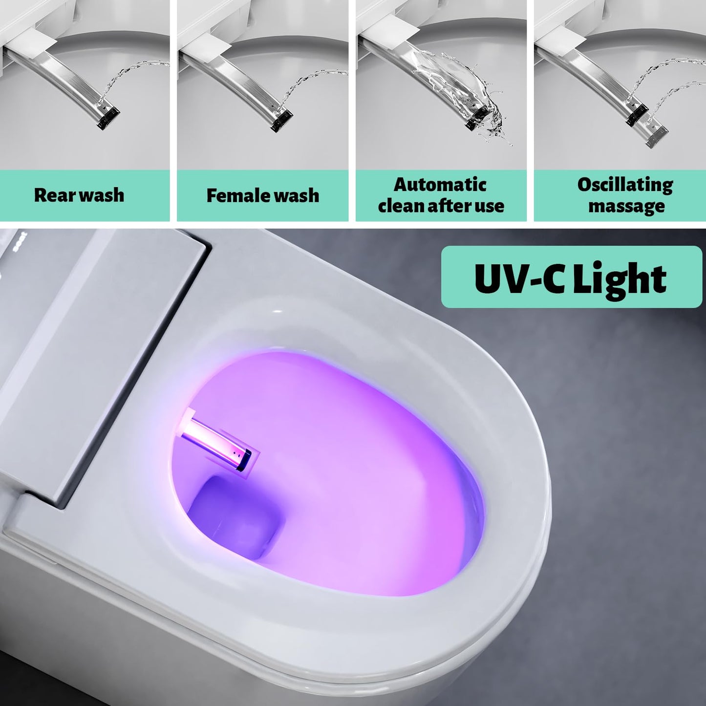 Smart Toilet with Bidet Built in, Bidet Toilet with Heated Seat and Night Light, One Piece Toilet for Bathroom, UV-C light, Foam Shield, Dual Flush - Manual Lid/Seat