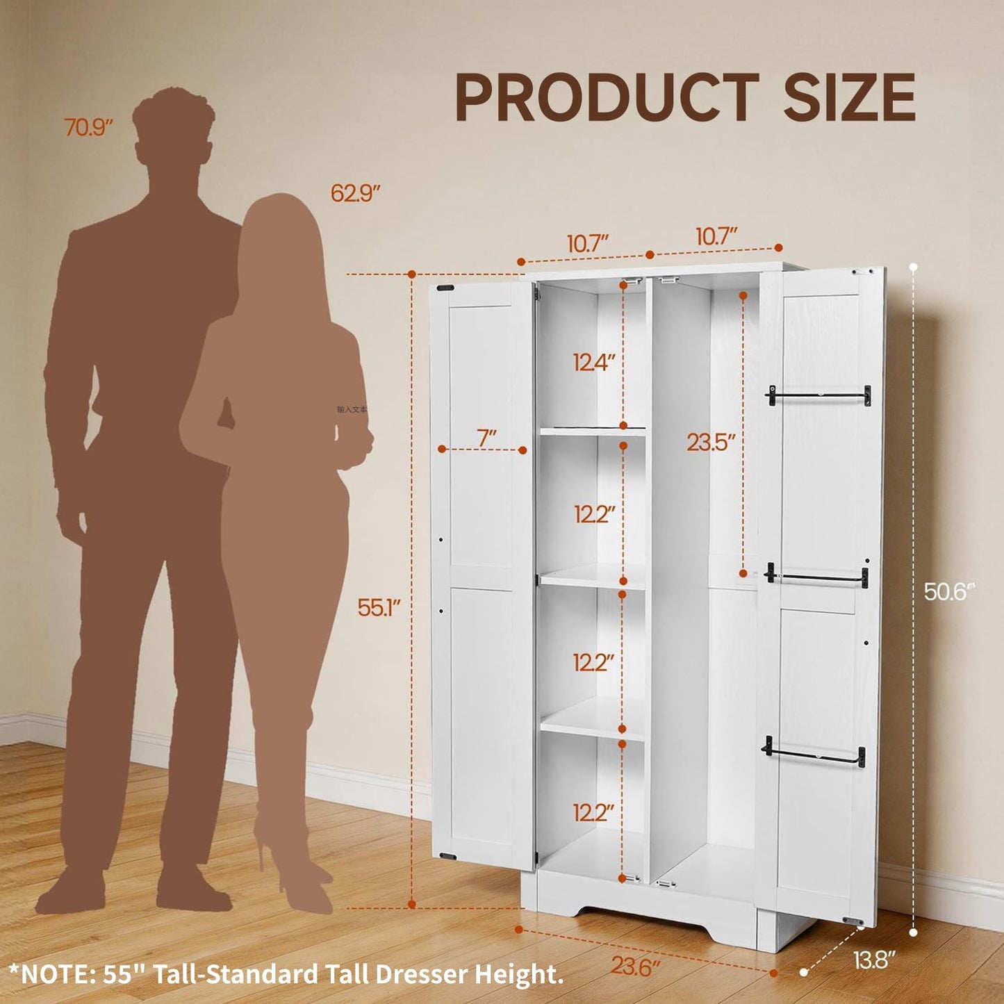 NORTHSKY Wooden Storage Cabinet, Broom Closet & Vacuum Cleaner Storage Compatible with Dyson Vacuum, Utility Cabinet for Brooms and Mops, Cleaning Tool Cabinet w/Doors for Garage, Office, Home (White)