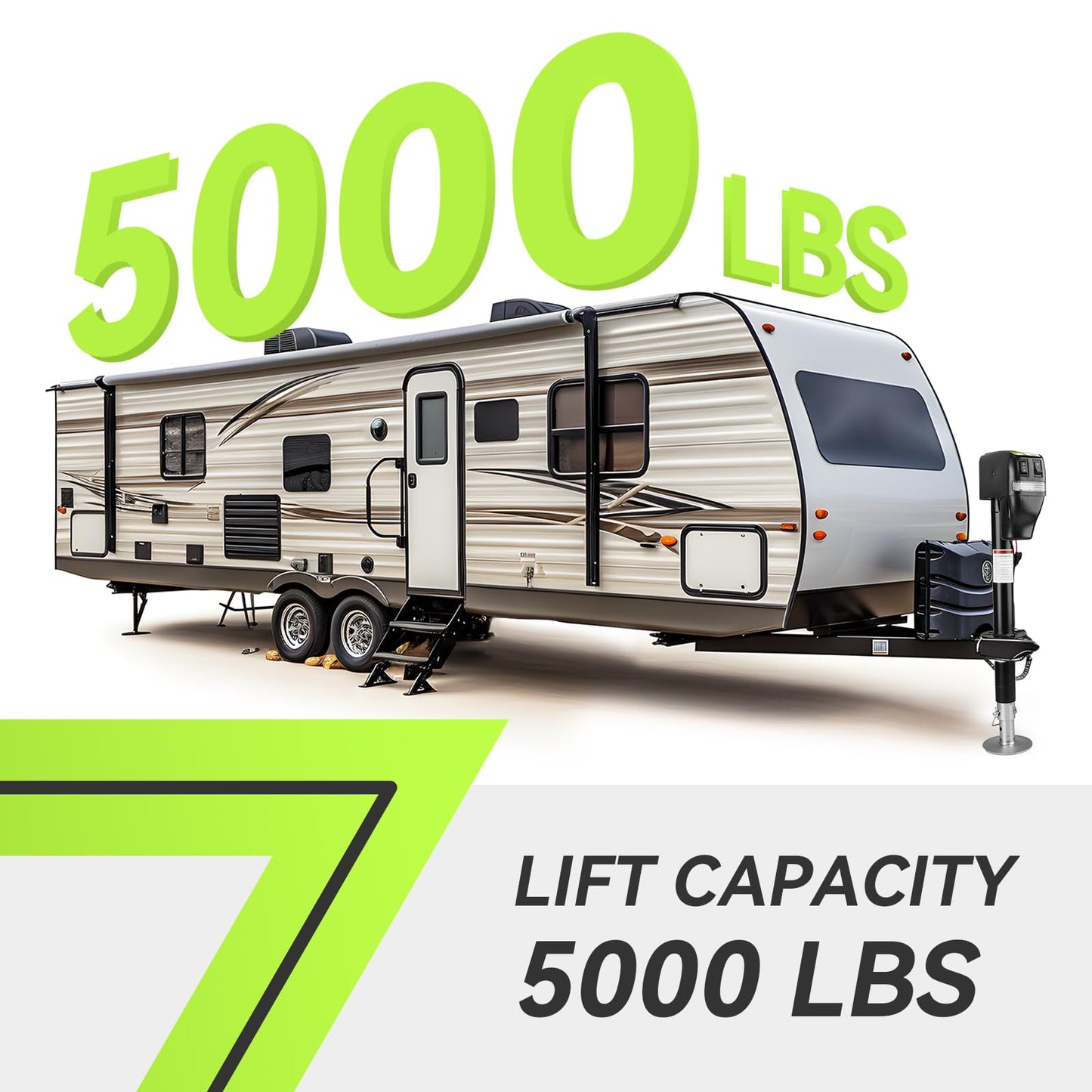 RVMATE Electric A-Frame Trailer Jack up to 5000-5500lbs Heavy Duty RV Electric Power Tongue Jack with Accessories Manual Crank Handle, 18" Lift, 12V DC and Bright LED Light, Black