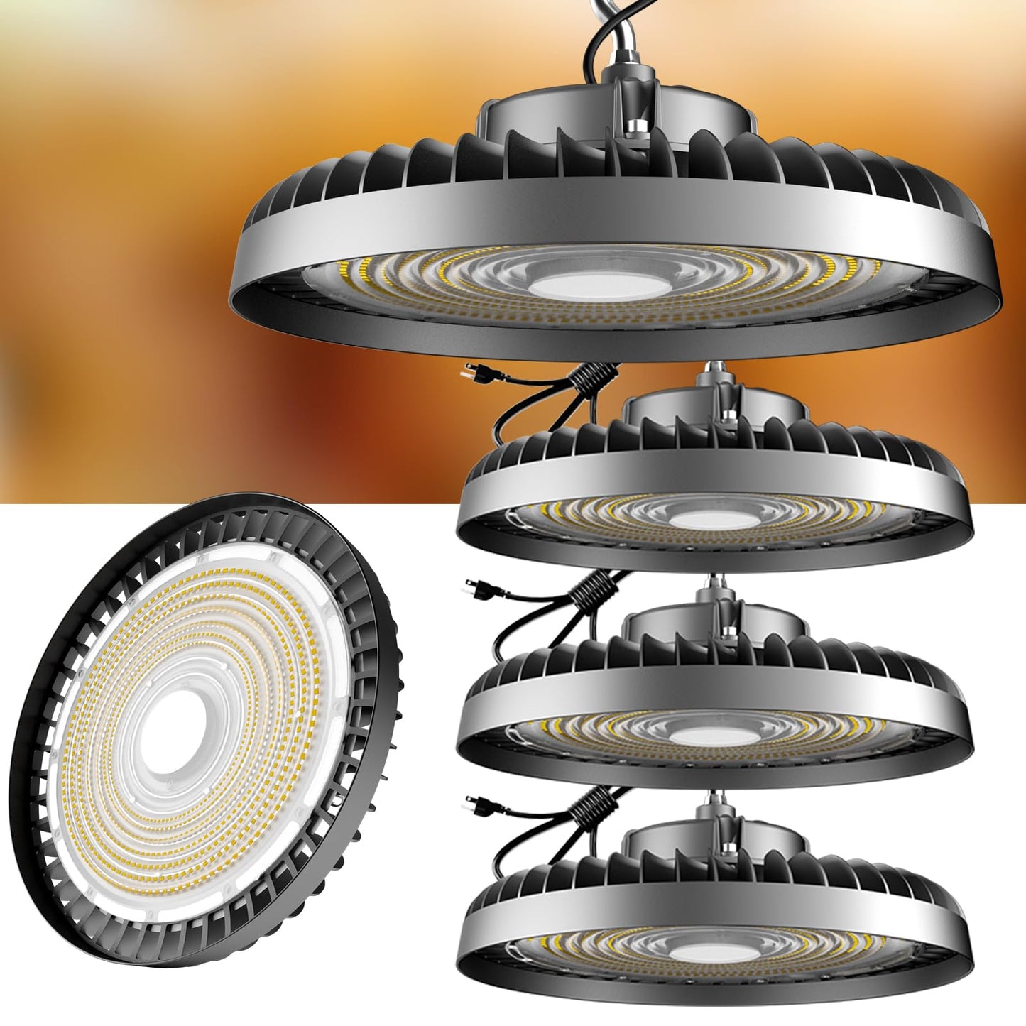 Lightdot 500W LED High Bay Light Fixtures 75000lm (Eqv.2000W MH/HPS) UFO LED Lights, 5000K Daylight High Bay Shop Light, AC100-277V Commercial Warehouse,Barn Lighting,Plug & Play- 3Pack 5 Yrs Warranty