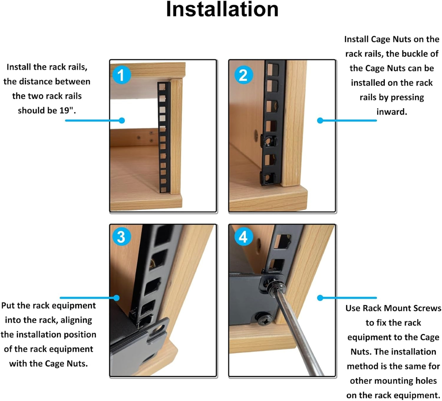 fmuser 8U M6 Set Rack Rails with Rack Mount Screws and Cage Nuts for DIY Server and Network Switch Racks