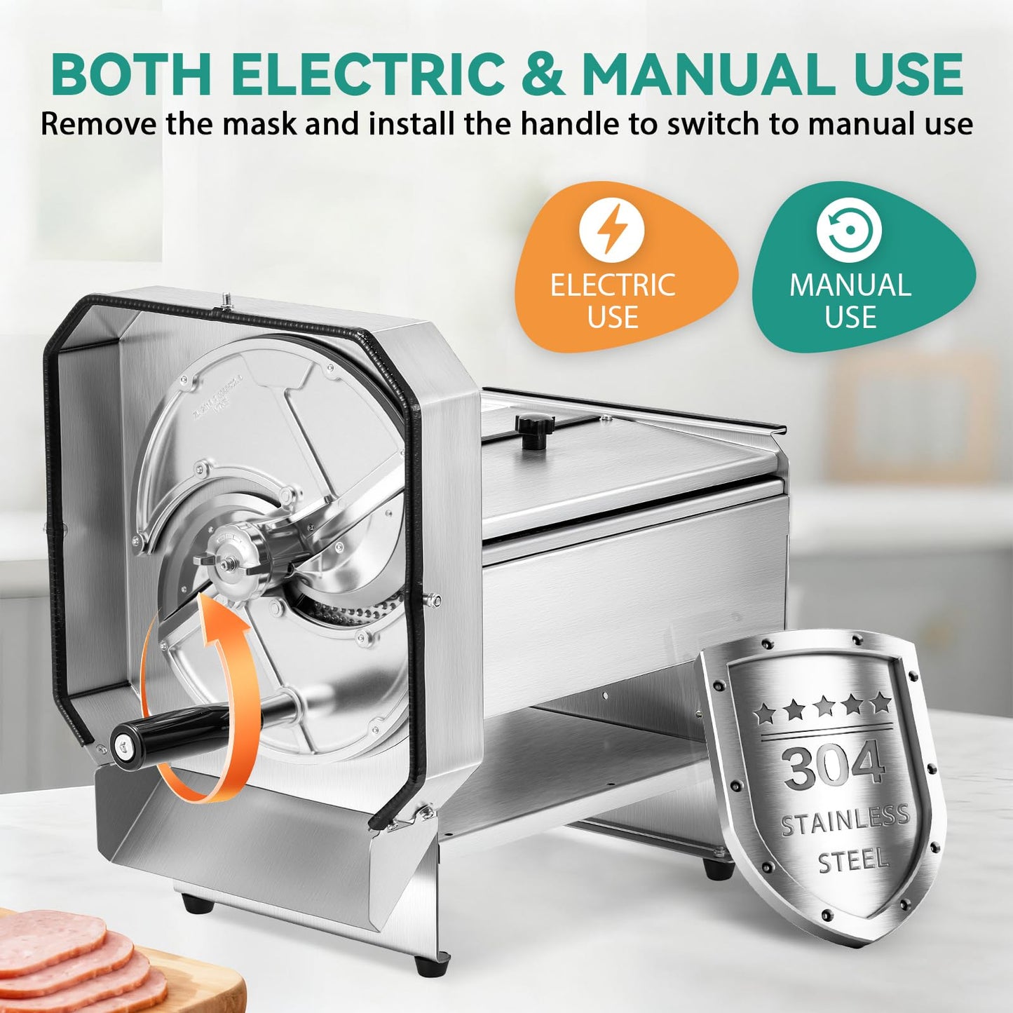 Newhai Commercial Deli Food Slicer Automatic Cooked Pork Beef Cutter Electric Vegetable & Fruit Slicing Machine 0-10mm Thickness Adjustable Commercial Block Cheese Cutter for Lunch Meat Ham Sauage