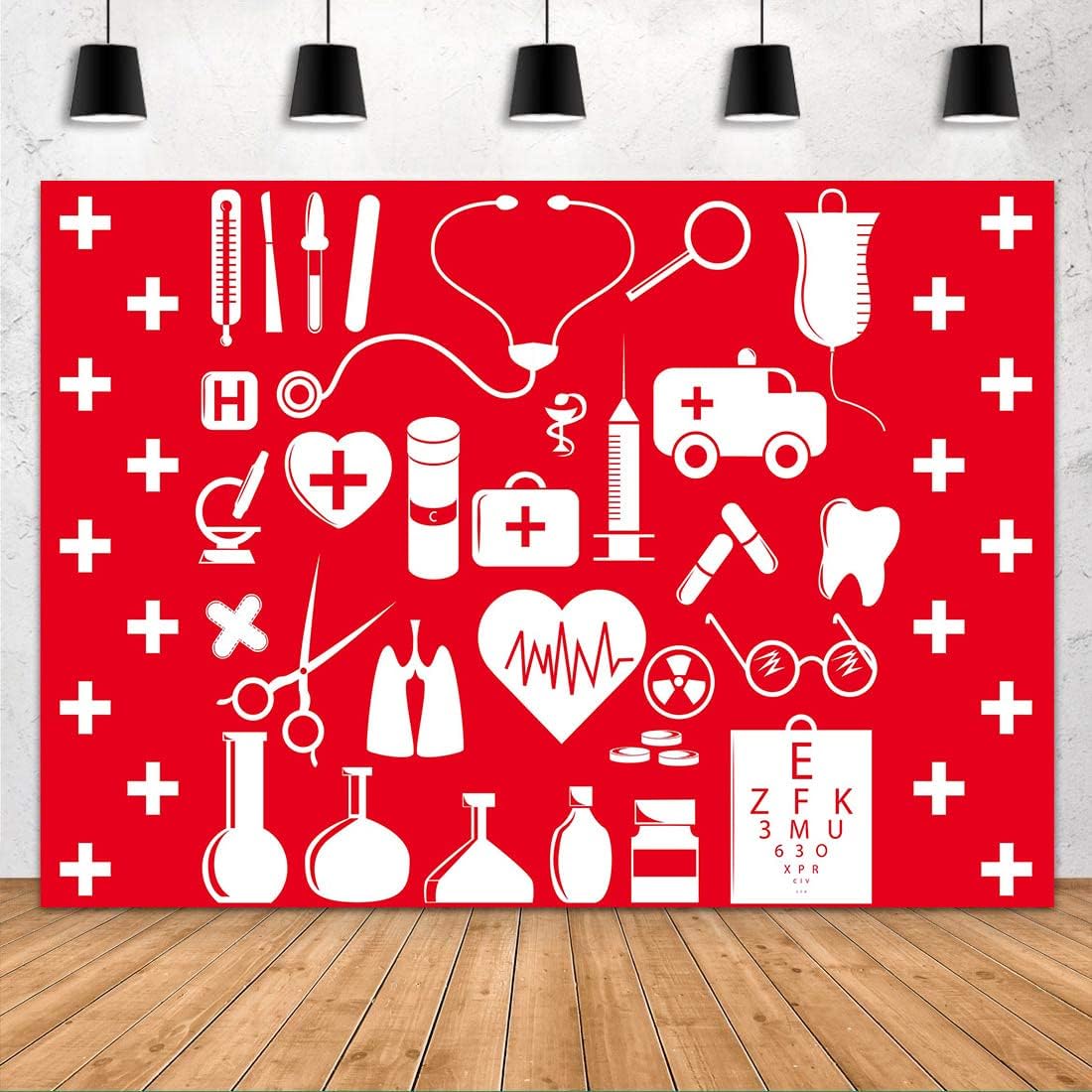FHZON 7x5ft BJYYFH3 Doctor and Nurse Supplies Backdrop Red and White Cross Photography Background Theme Party Wallpaper