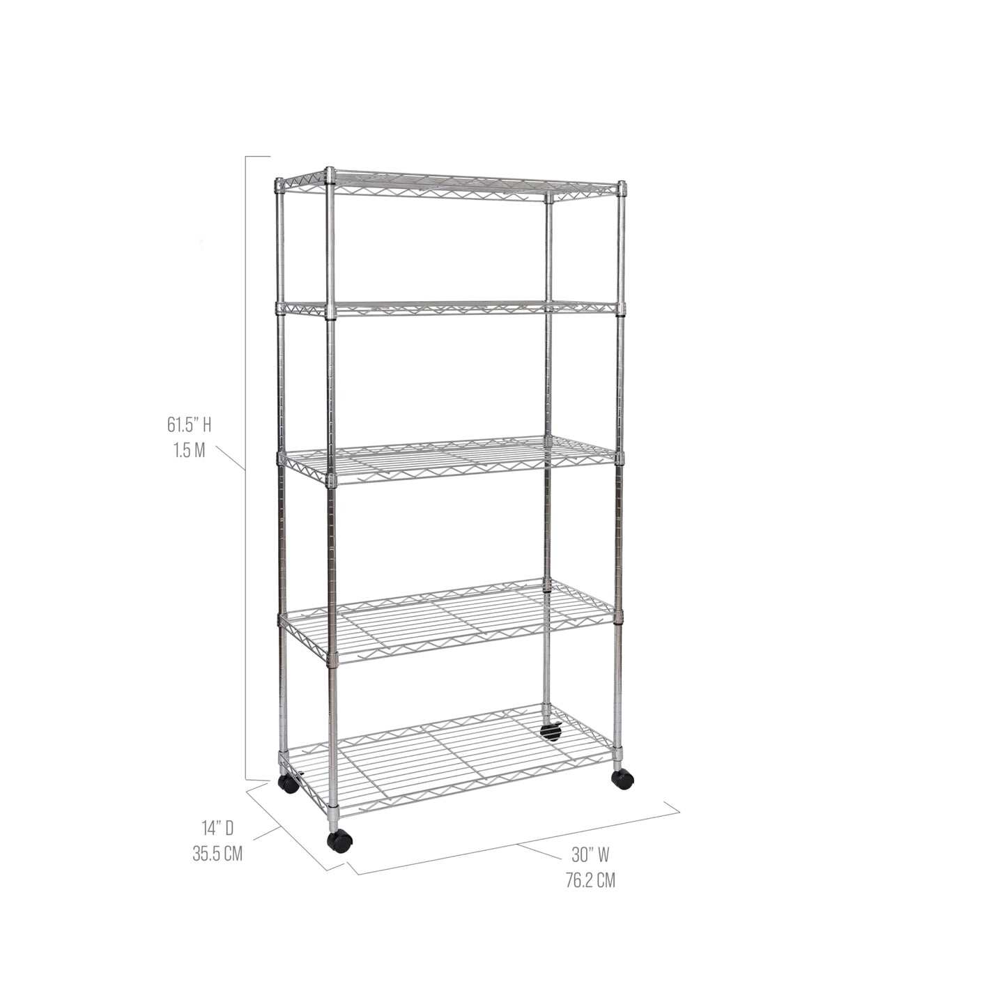 Seville Classics 5-Tier Wire Shelving with Wheels, 5-Tier, 30"" W x 14"" D (NEW MODEL), Chrome Plating, Plated Steel