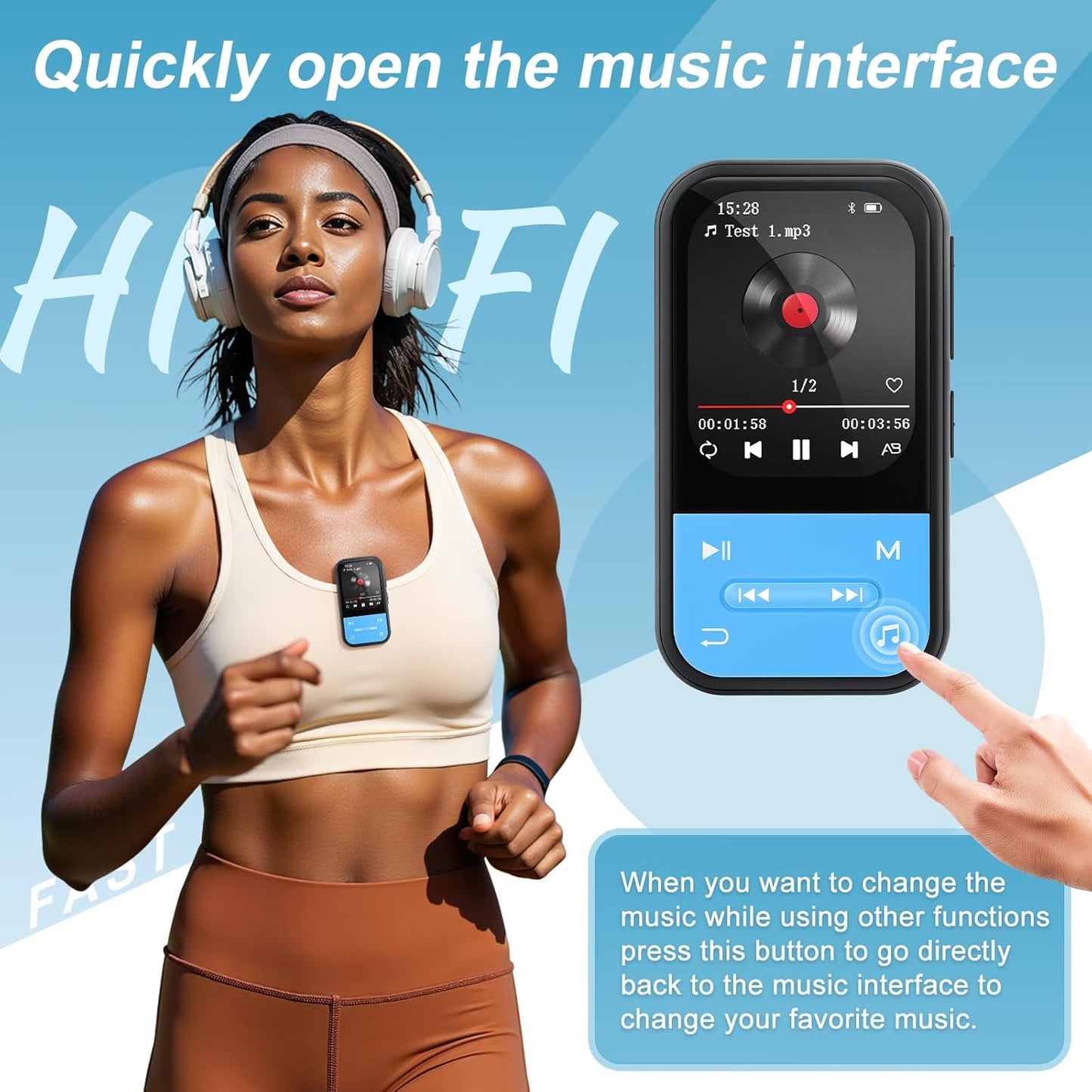 ZAQE 128GB MP3 MP3 5.3, Player - Clip Player with Bluetooth Portable Music Player with FM Radio, Voice Recorder