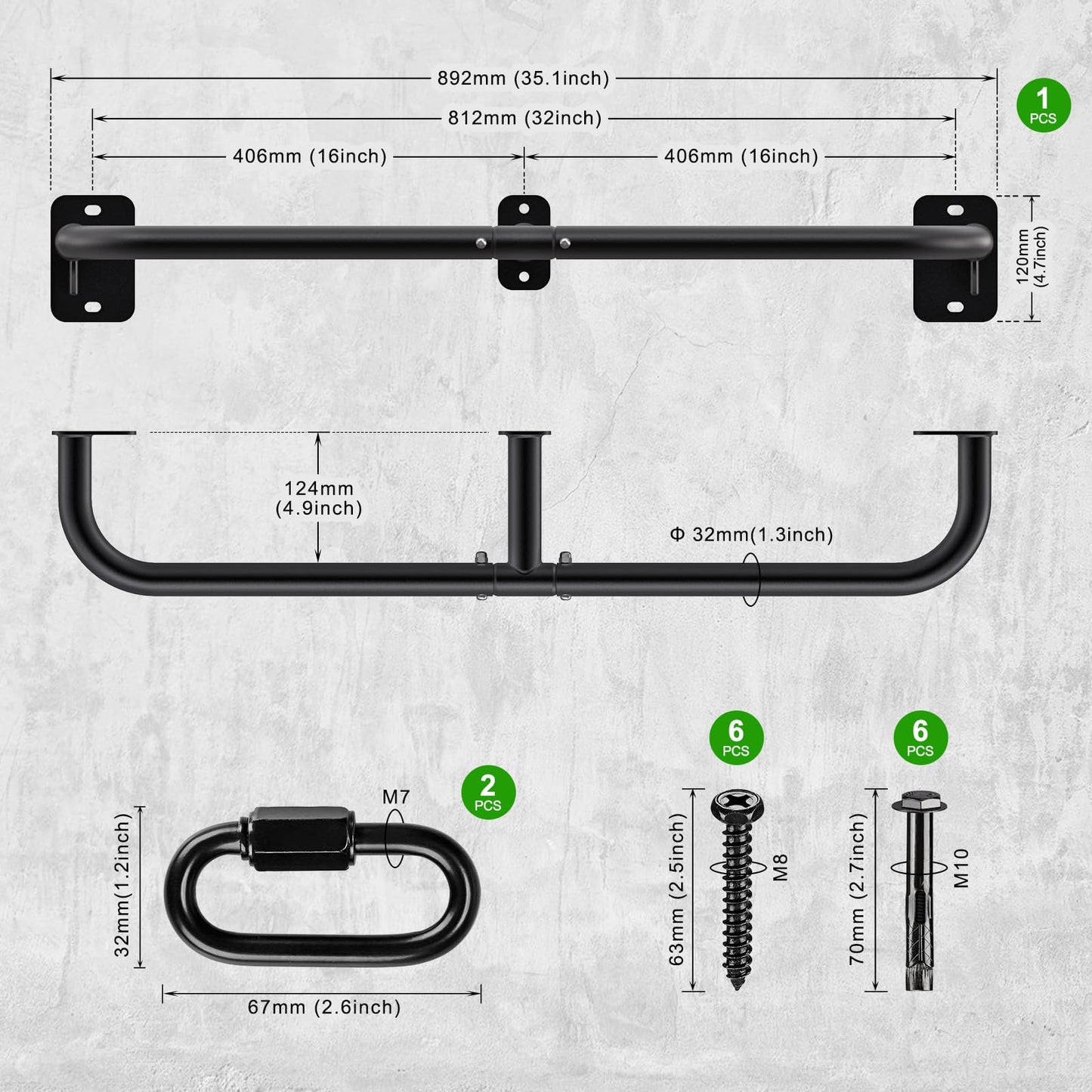 SELEWARE Heavy Duty Wall Mount Pull Up Bar, 450LB Capacity Joist Mount Chin Up Bar for Doorway, Sturdy Steel Construction, w/Resistance Band Hooks, Fits 32" Wall Studs for Home Gym Strength Training