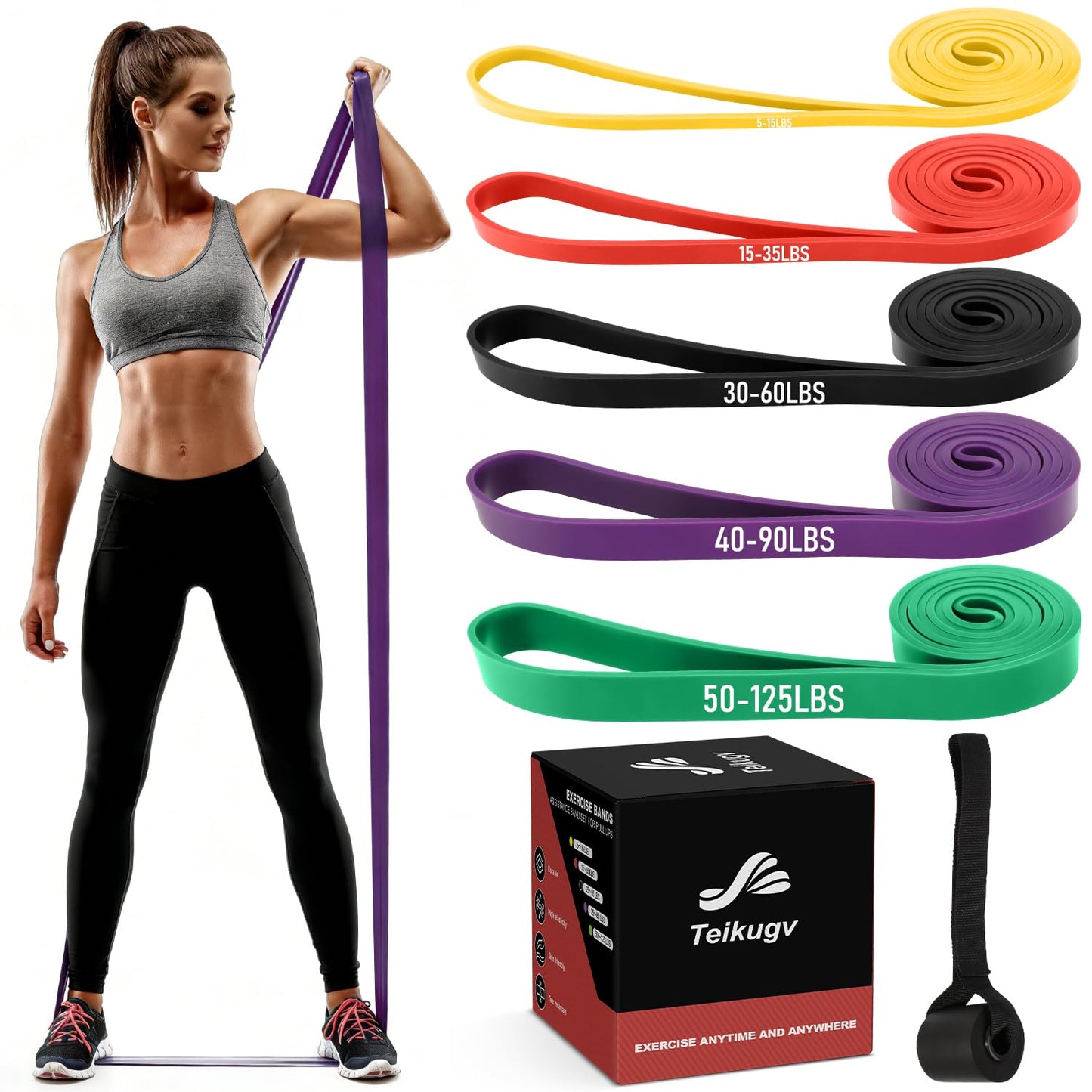 Resistance Bands for Working Out, Pull Up Assistance Bands Set, Exercise Workout Bands for Full-Body Training, Fitness, Physical Therapy, Home Gym for Women & Men (5-125lbs)